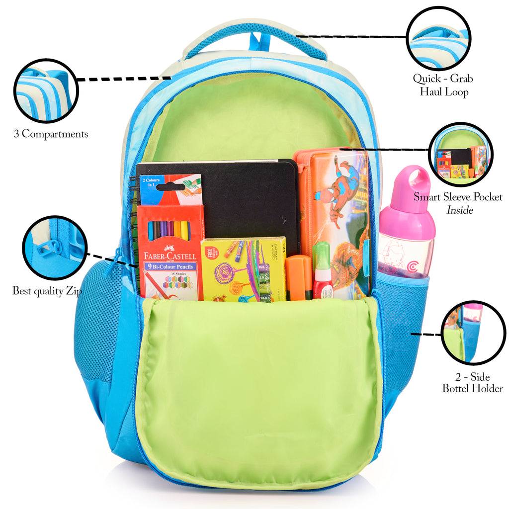 SCHOOL BAG SUPER KID-17"(22 LTR) TURQUOISE BLUE & PESTA