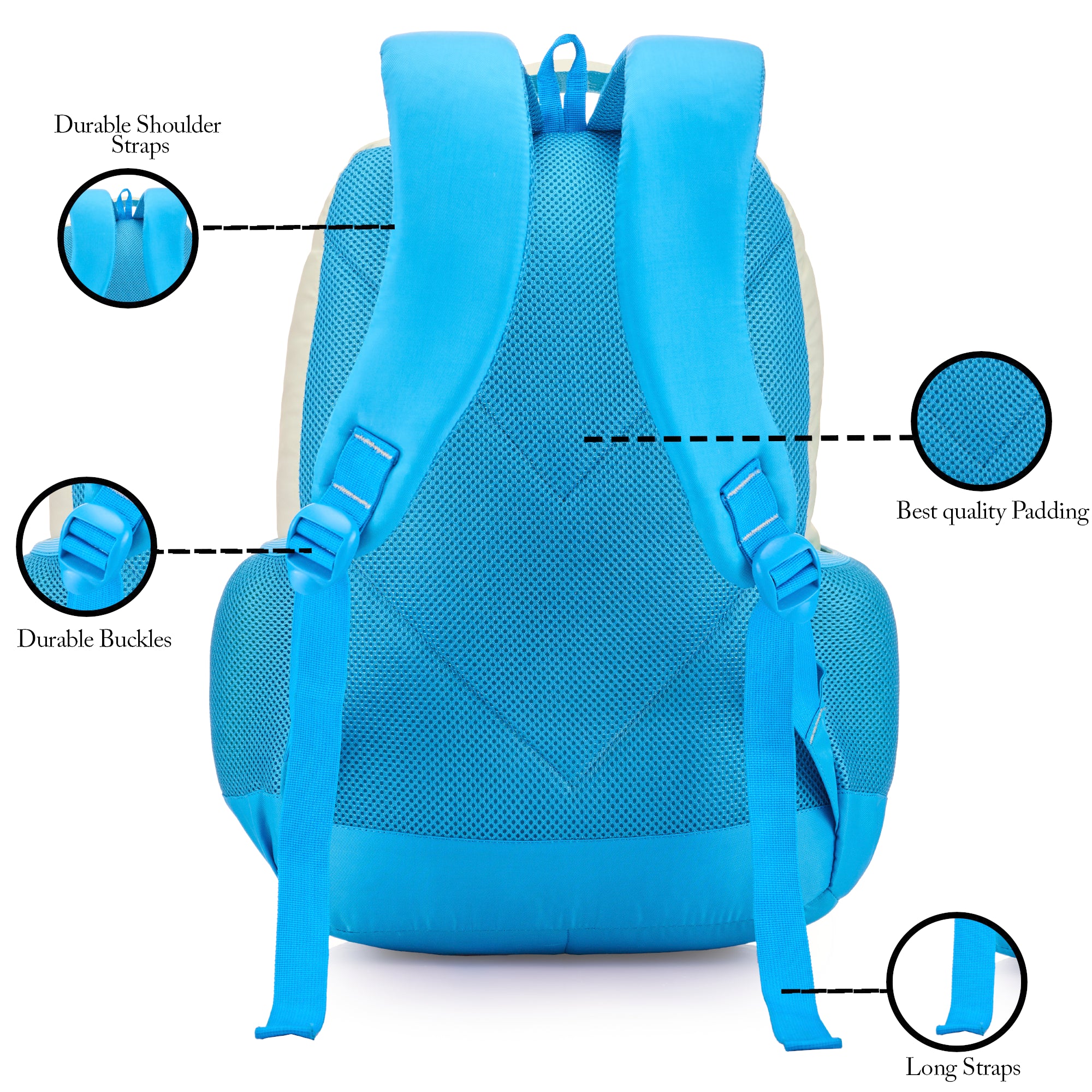SCHOOL BAG SUPER KID-17"(22 LTR) TURQUOISE BLUE & PESTA