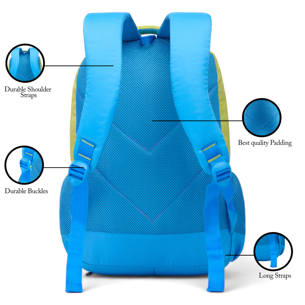 SCHOOL BAG SUPER KID-17"(22 LTR) TURQUOISE BLUE & PARROT GREEN