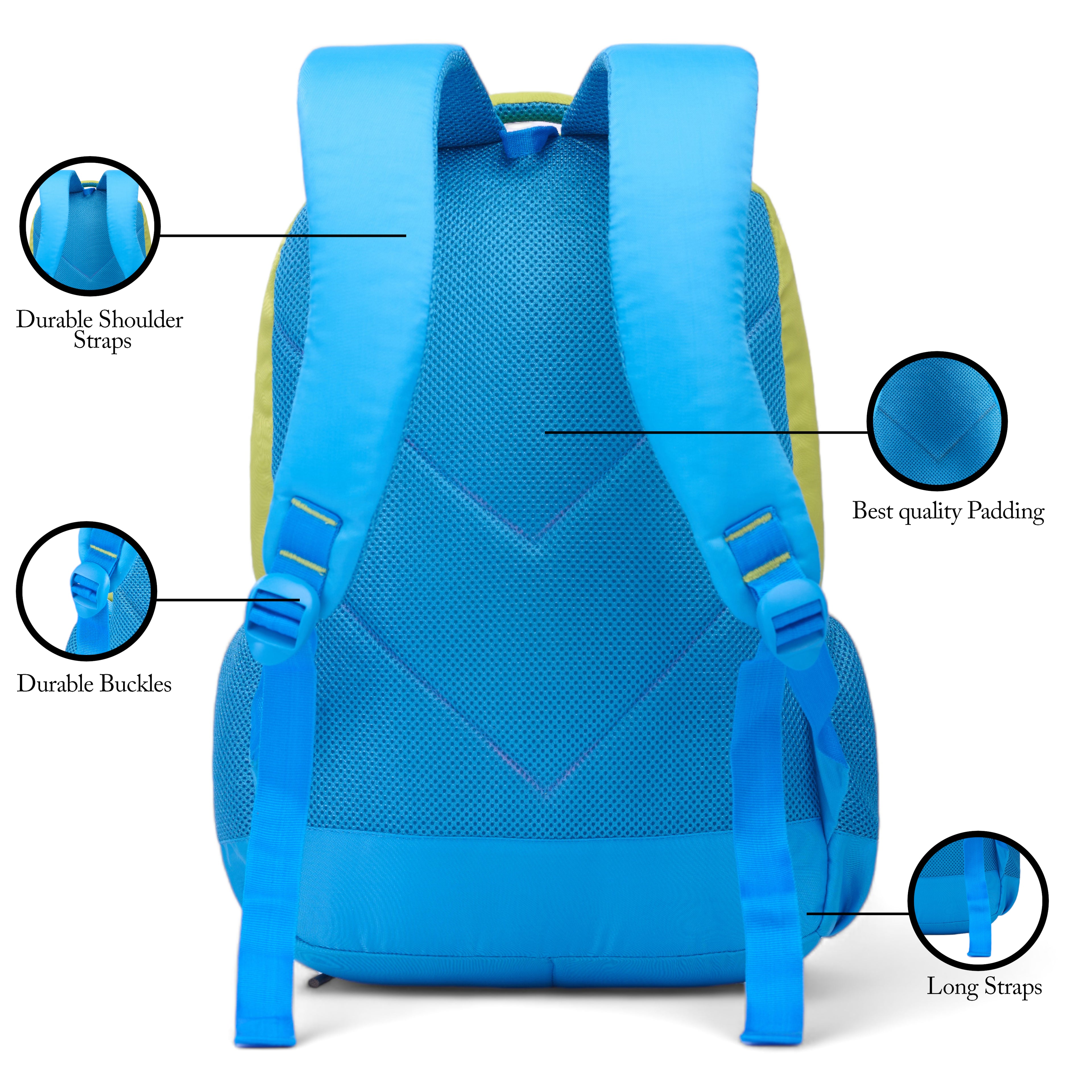 SCHOOL BAG SUPER KID-17"(22 LTR) TURQUOISE BLUE & PARROT GREEN