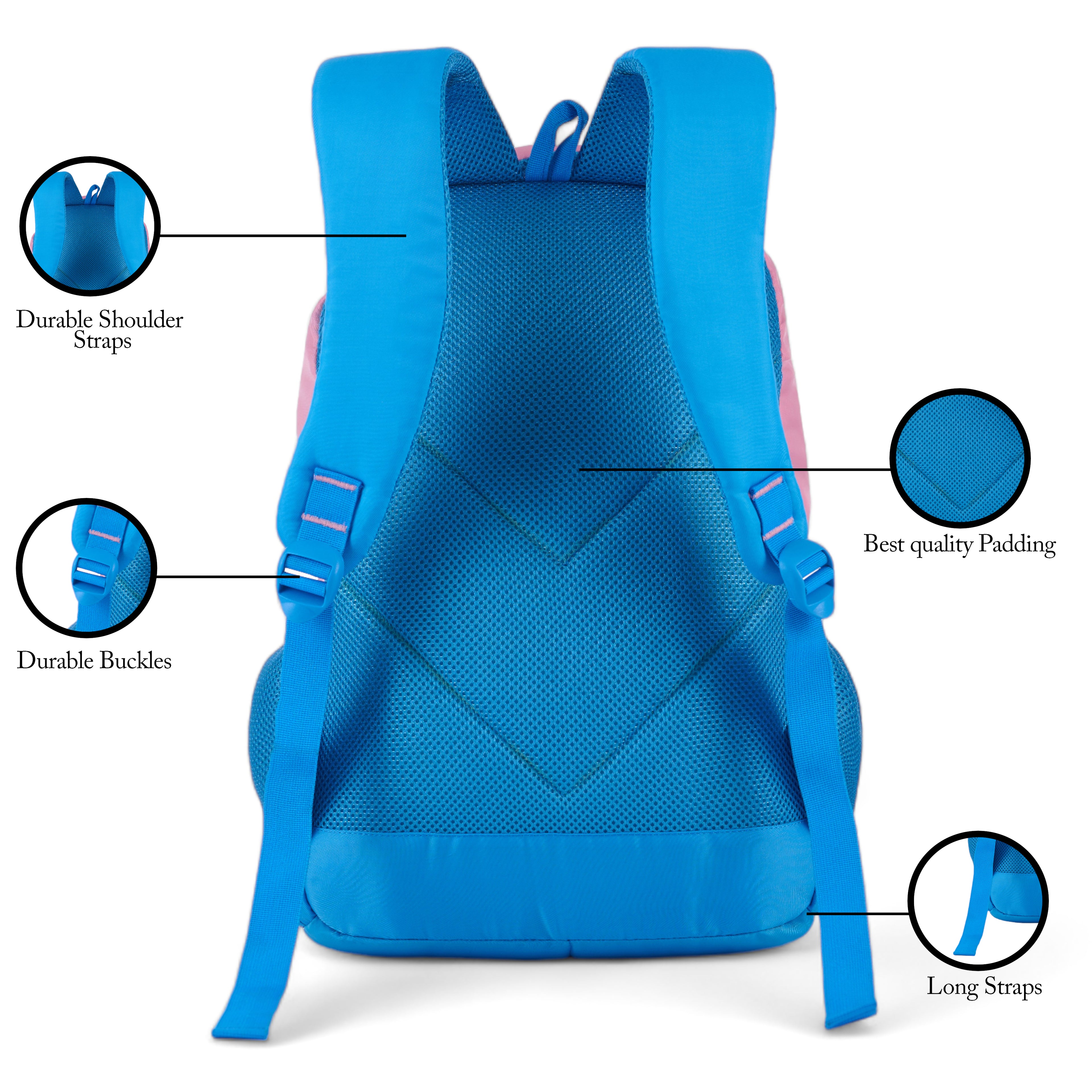 SCHOOL BAG SUPER GIRL-17"(22 LTR) TURQUOISE BLUE & PINK