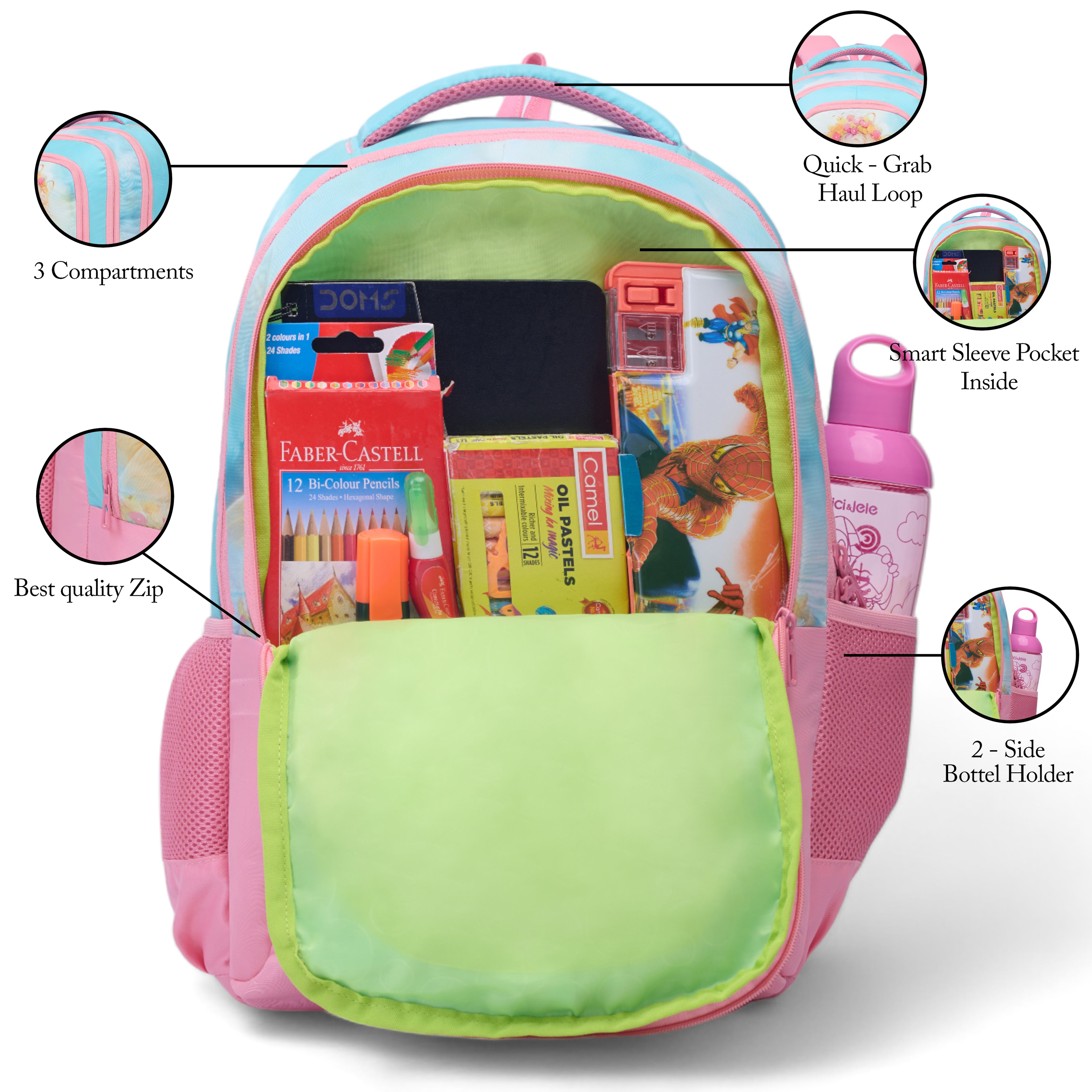 SCHOOL BAG YANA-17"(22 LTR) SKY BLUE & PINK