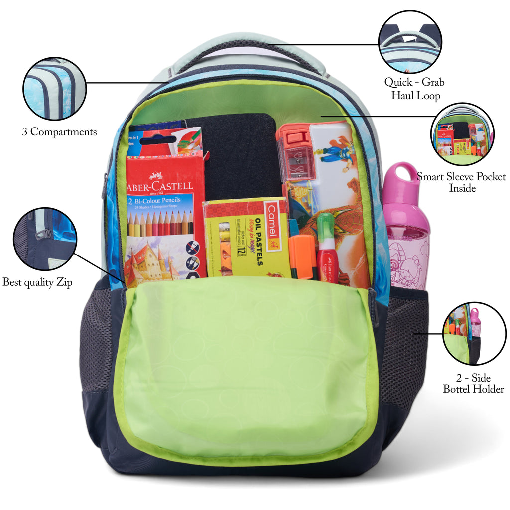 SCHOOL BAG SUPER KID-17"(22 LTR) GREY & PESTA