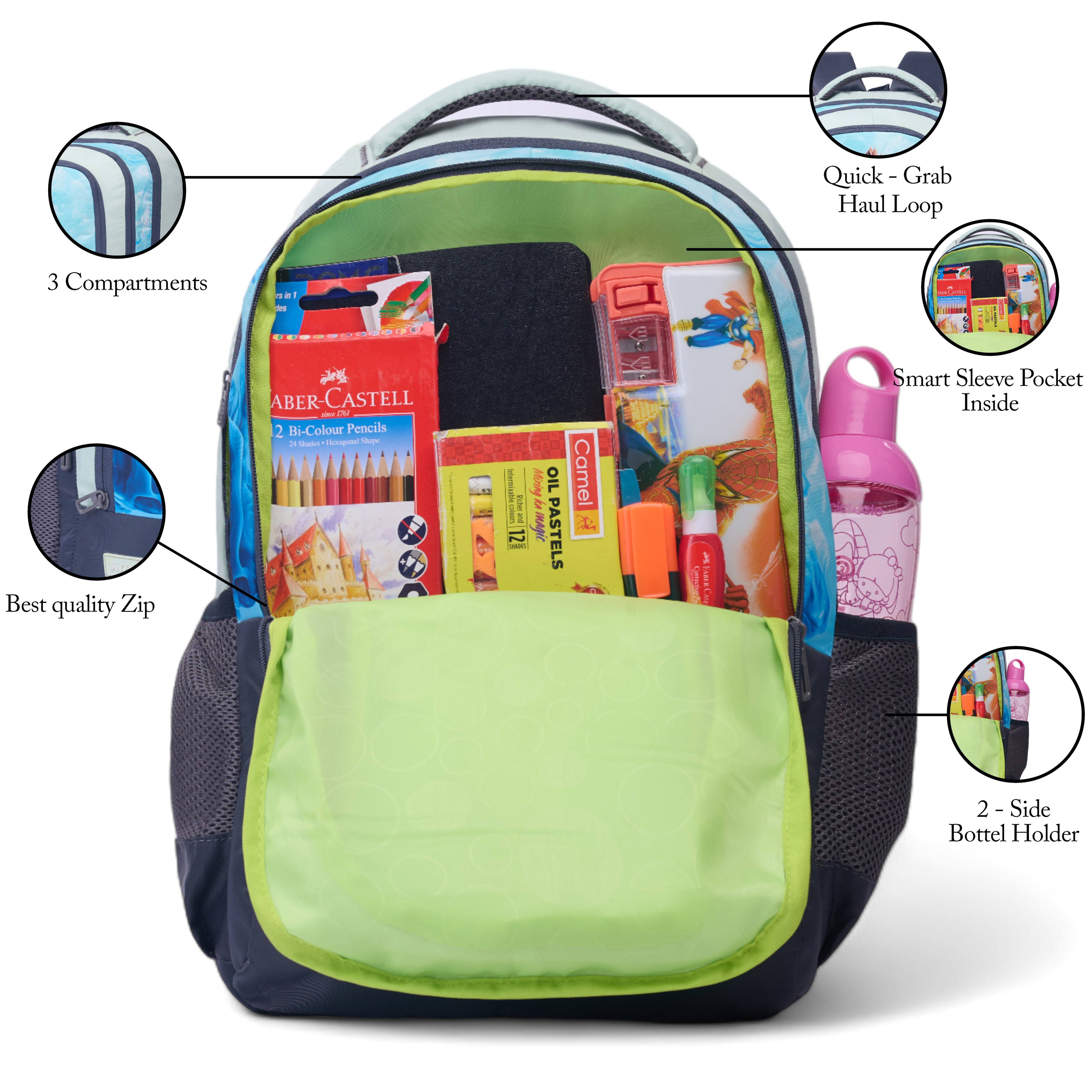 SCHOOL BAG SUPER KID-17"(22 LTR) GREY & PESTA