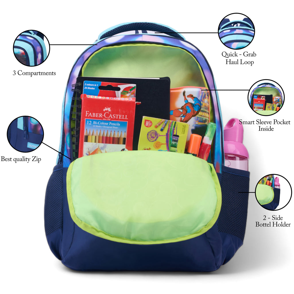 SCHOOL BAG SUPER GIRL-17"(22 LTR) NAVY BLUE & SKY BLUE