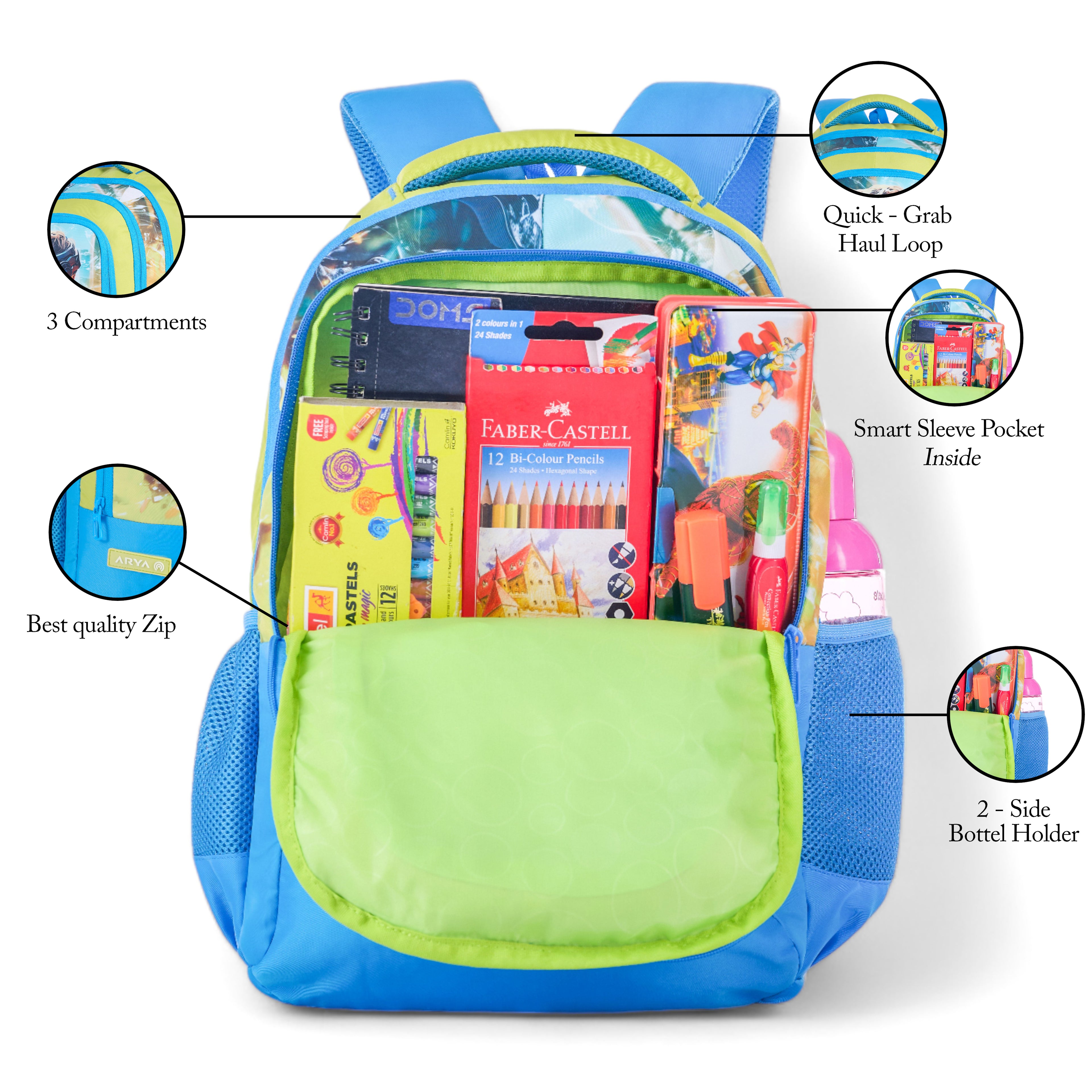 SCHOOL BAG GAME-17" (22 LTR) TURQUOISE BLUE & YELLOW
