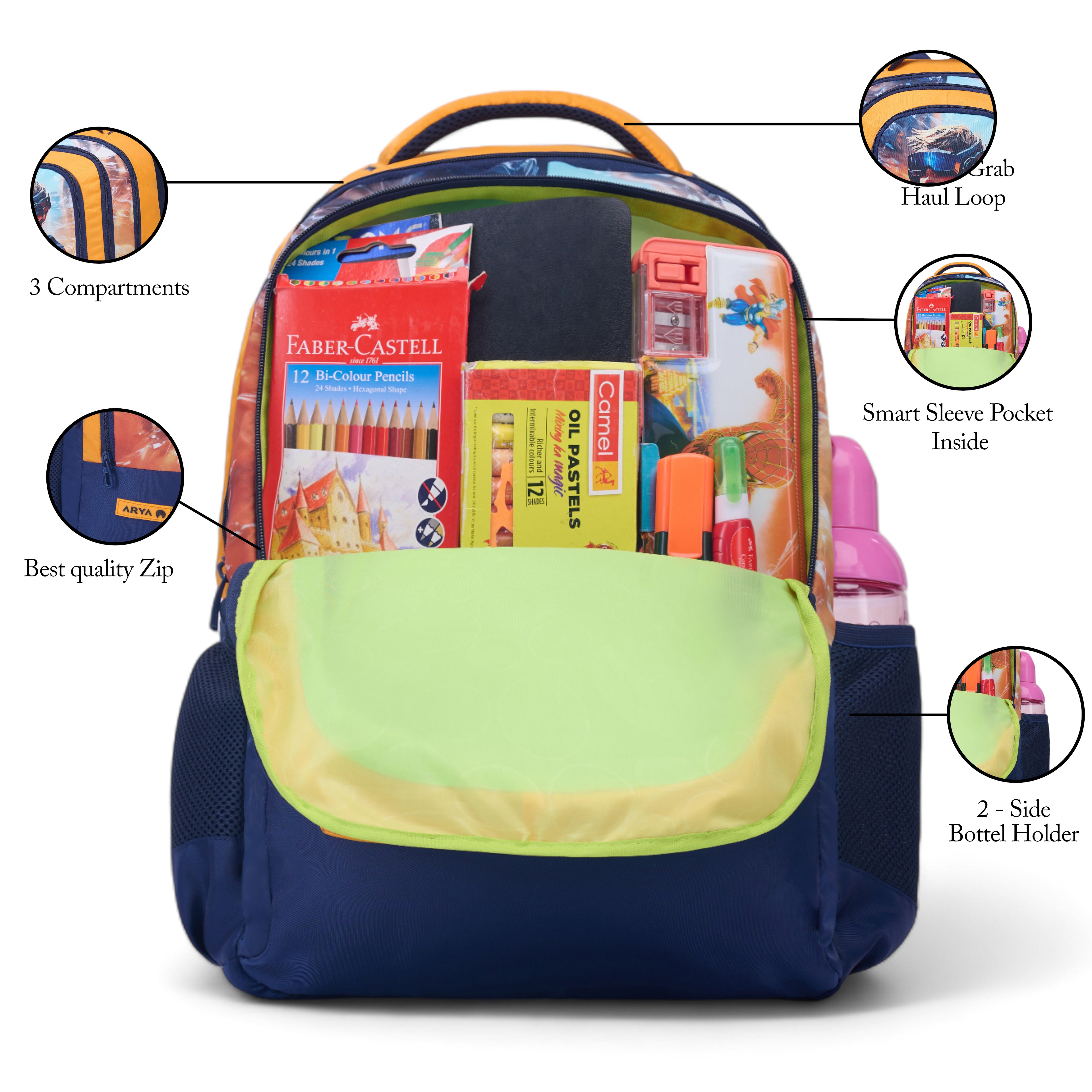 SCHOOL BAG GAME-17" (22 LTR) NAVY BLUE & ORANGE