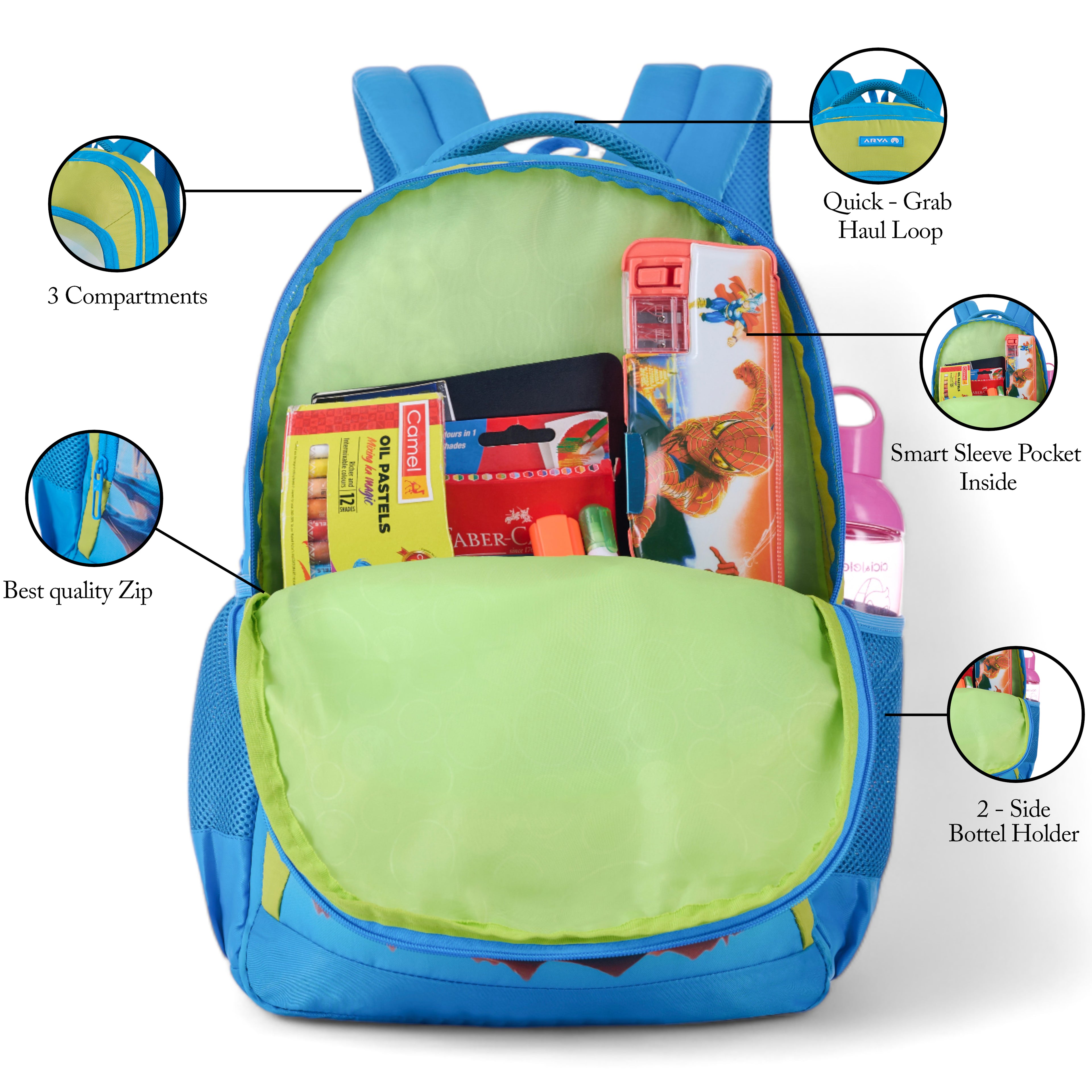 SCHOOL BAG SPACE 16"(21 LTR) TURQUOISE BLUE & PARROT GREEN
