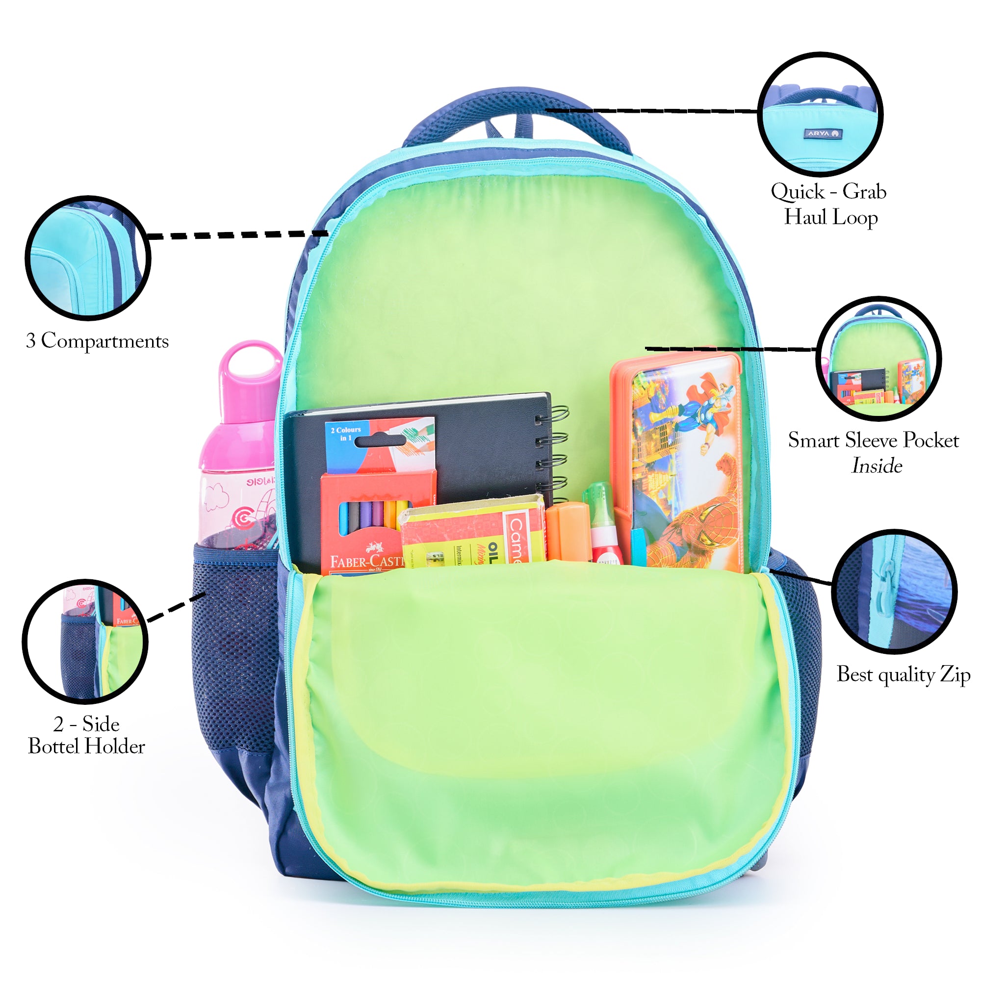 SCHOOL BAG SPACE 16" (21 LTR) NAVY BLUE & SKY BLUE