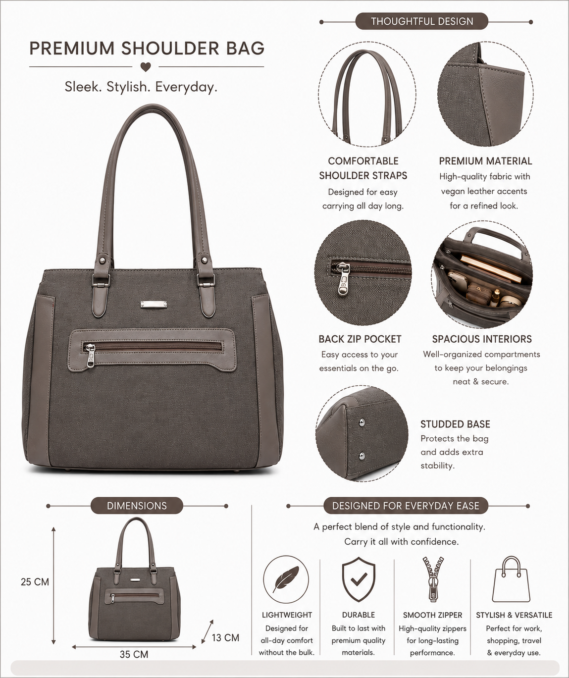 Mahira Grey ladies handbag - features