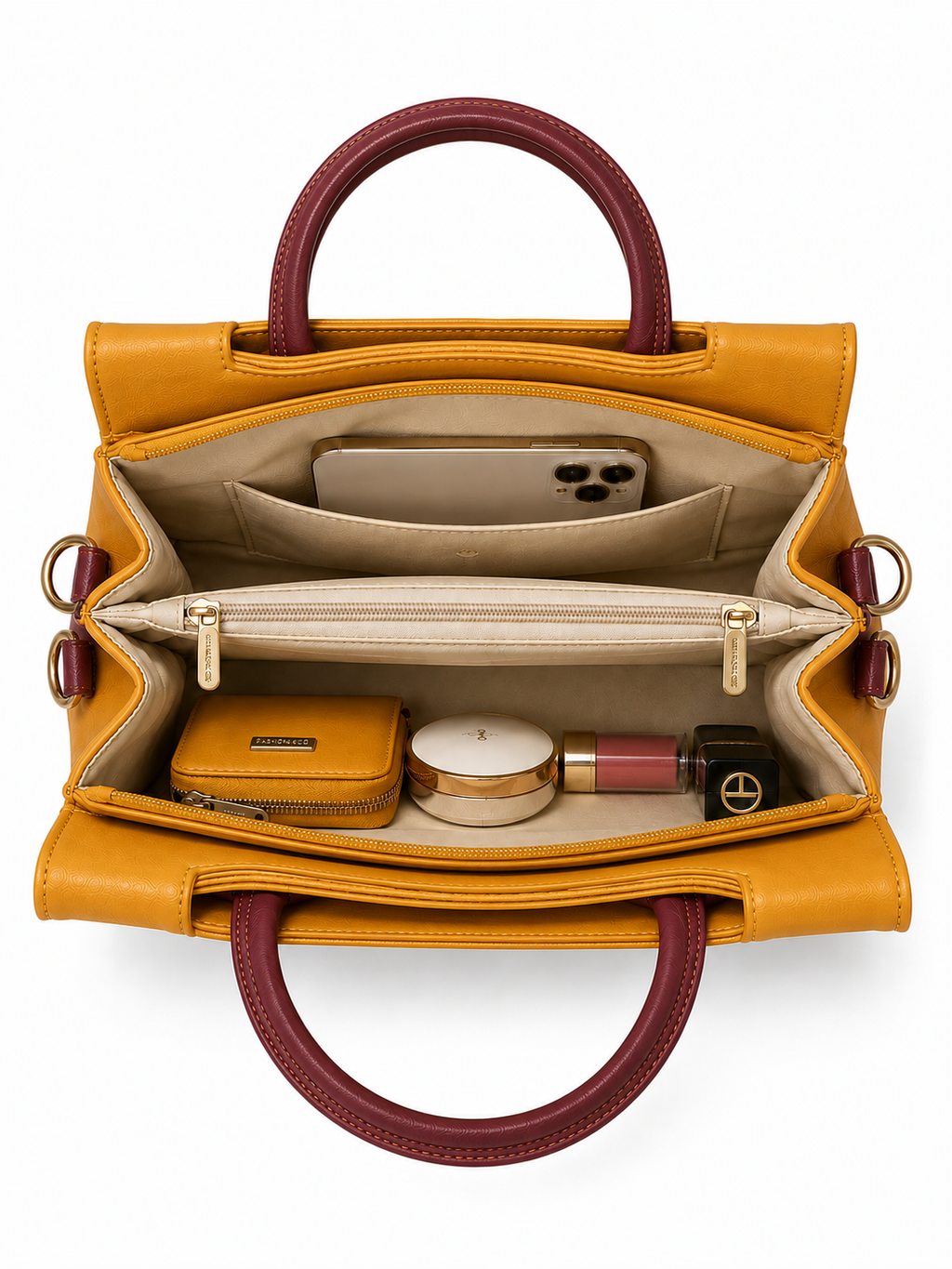 Rashmi Yellow/Maroon ladies handbag - detail view