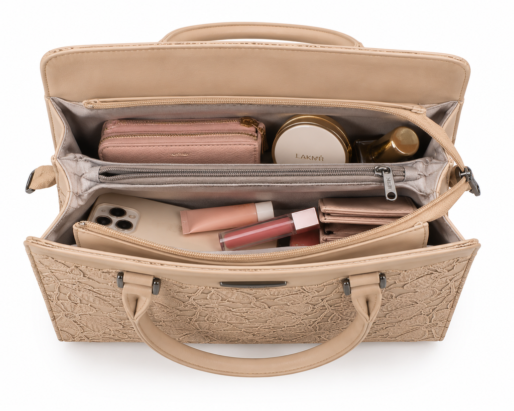 Saanvi Beige ladies handbag - detail view