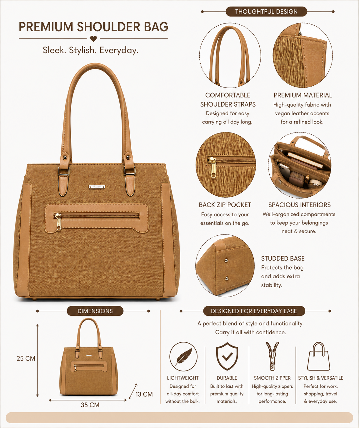 Mahira Khaki ladies handbag - features