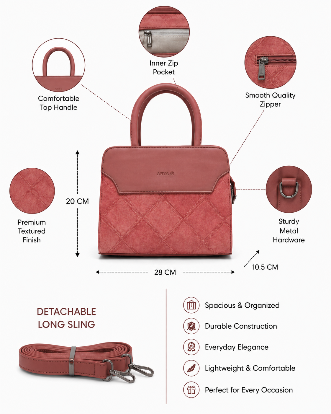 FLBM 181 Pink ladies handbag - features