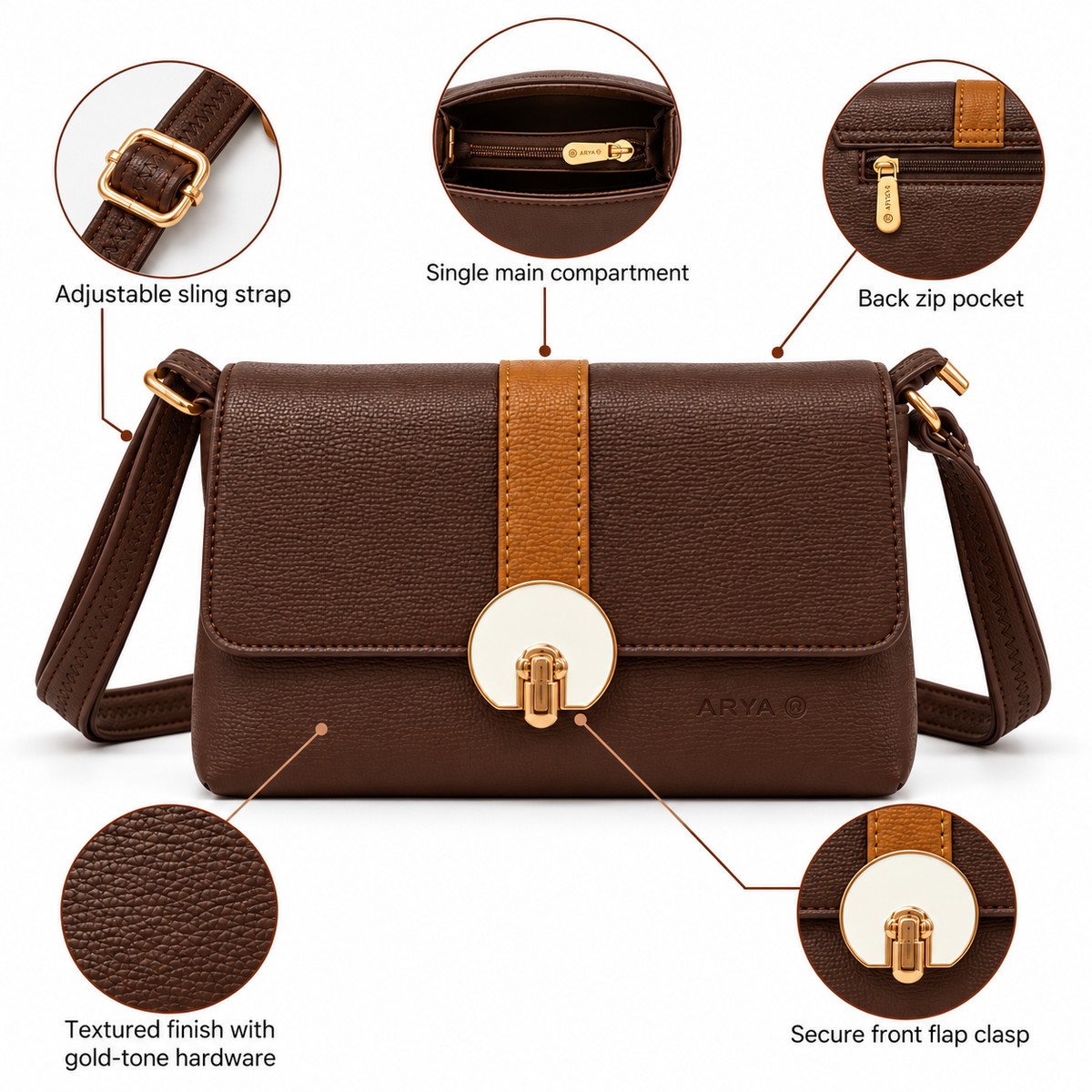 Villa Sling Handbag in brown