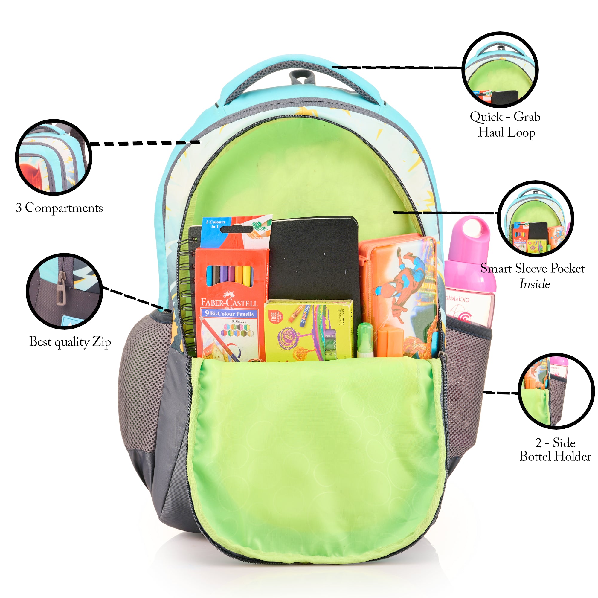 SCHOOL BAG IRON MAN-17"(22 LTR) GREY & SKY BLUE