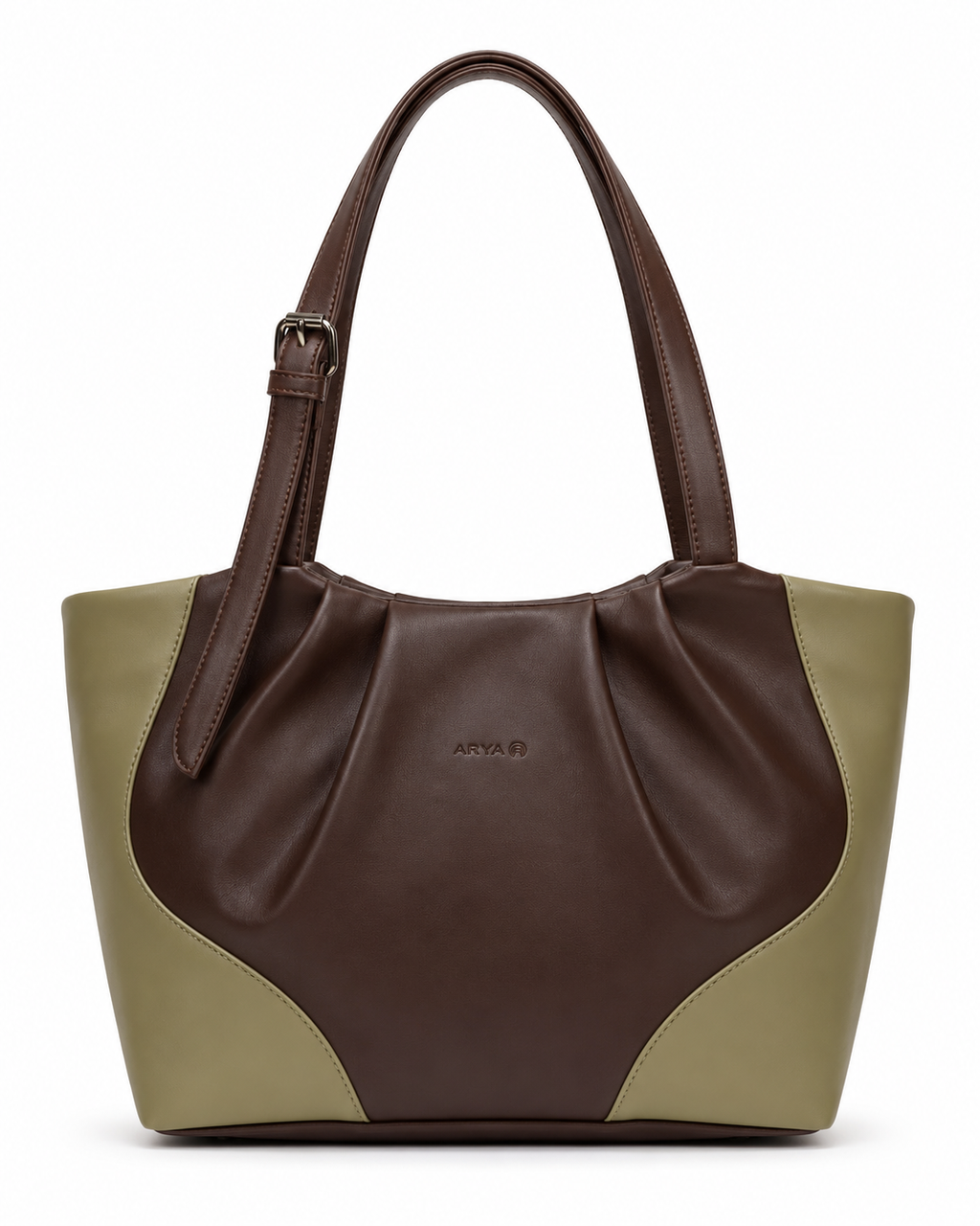 Juhi Dark Brown/Green ladies handbag - front view