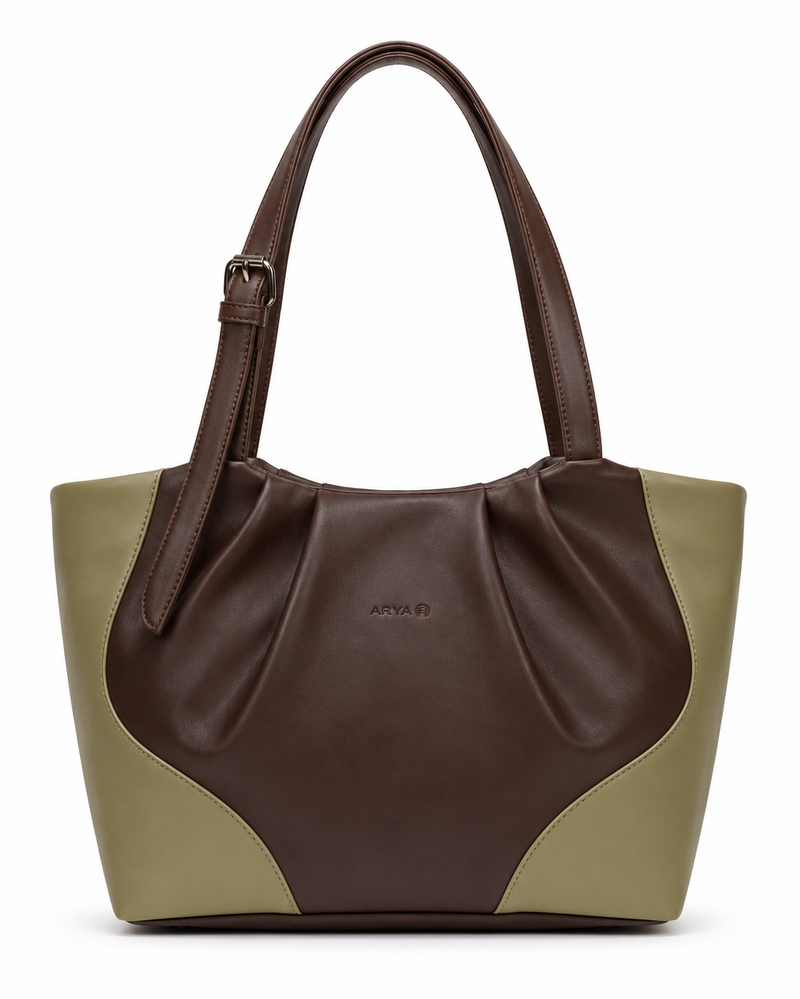 Juhi Dark Brown/Green ladies handbag - front view