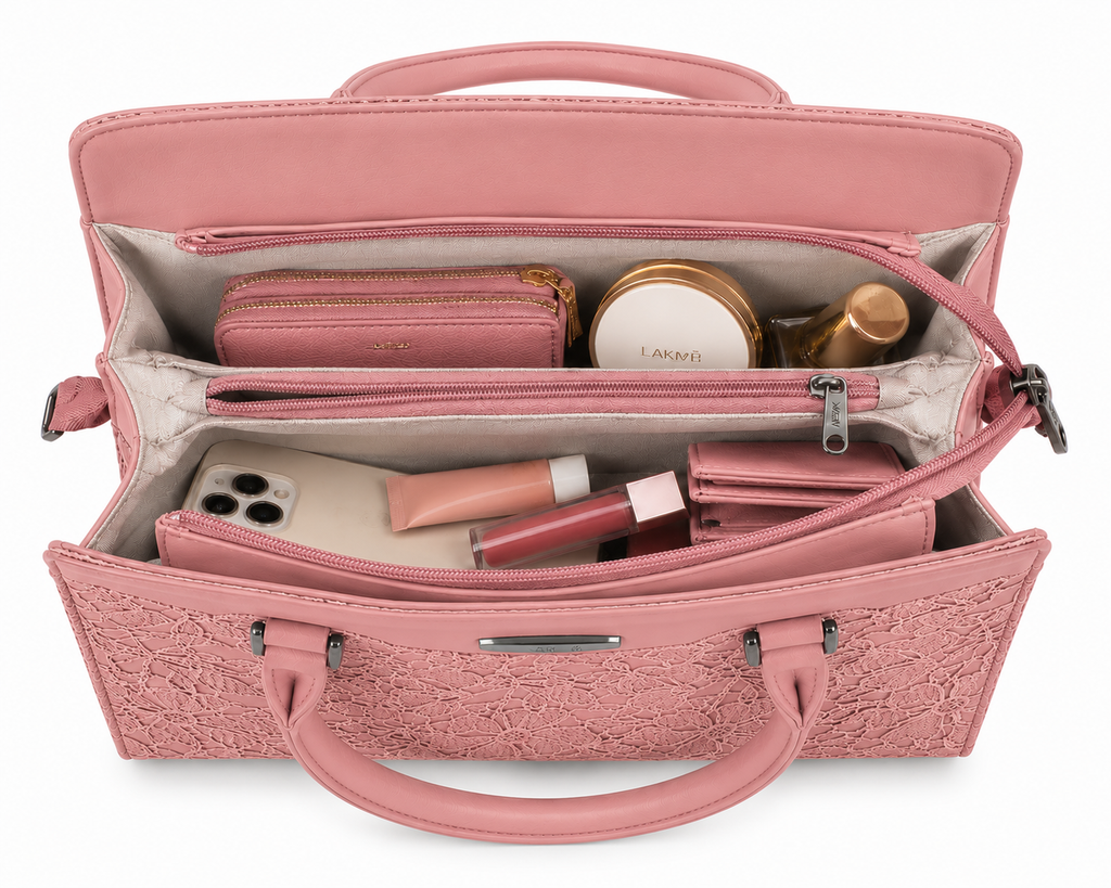 Saanvi Pink ladies handbag - detail view