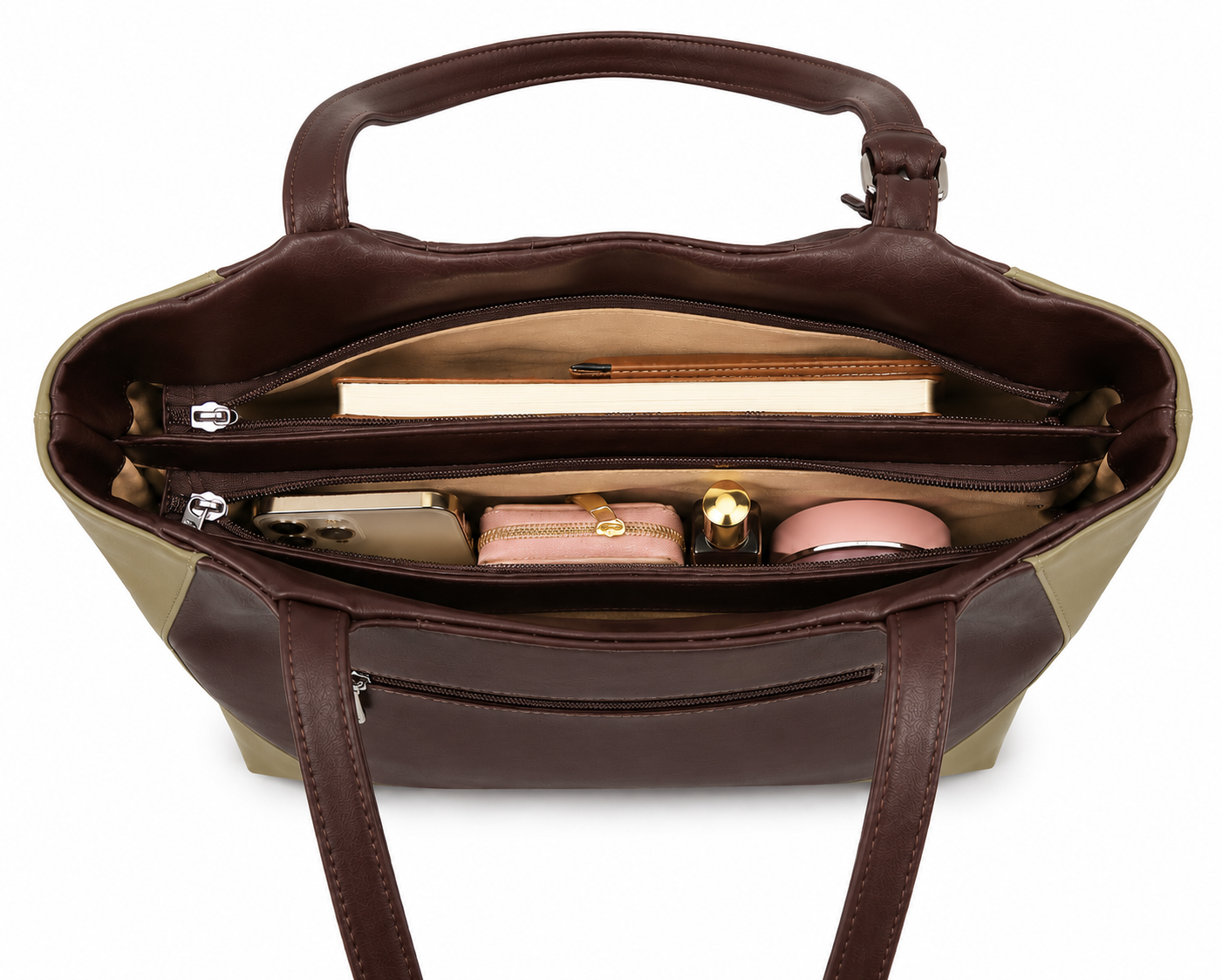 Juhi Dark Brown/Green ladies handbag - detail view