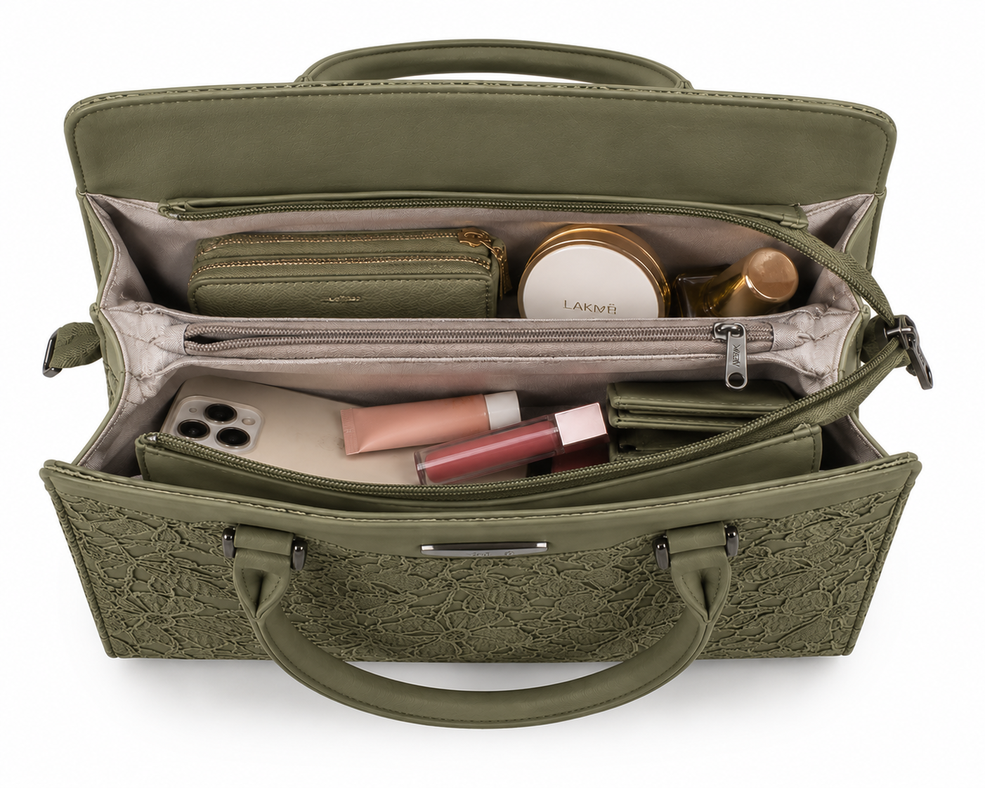 Saanvi Olive Green ladies handbag - detail view
