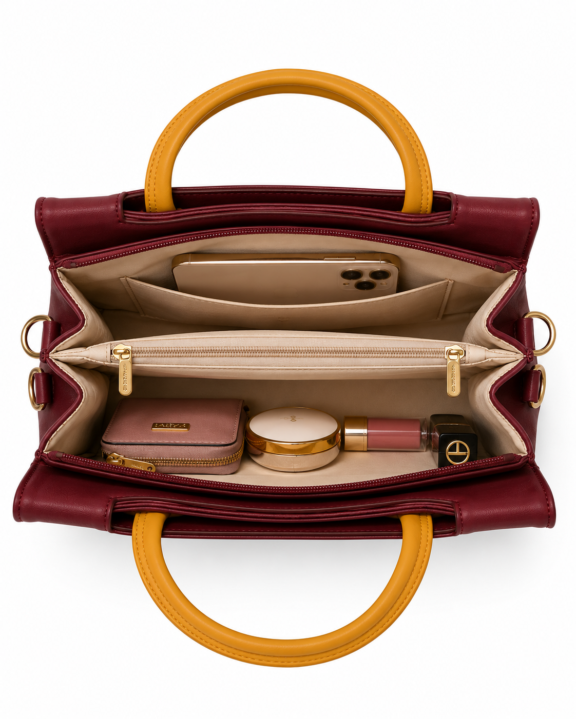 Rashmi Burgundy/Yellow ladies handbag - detail view