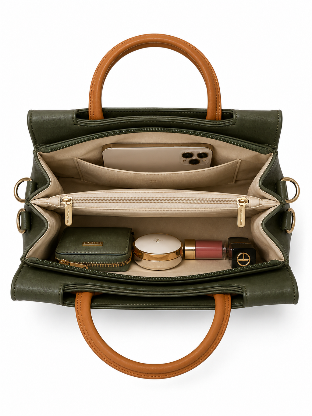 Rashmi Green/Brown ladies handbag - detail view