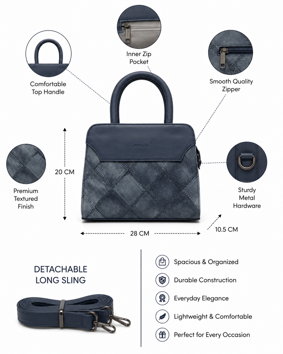FLBM 181 Blue ladies handbag - features