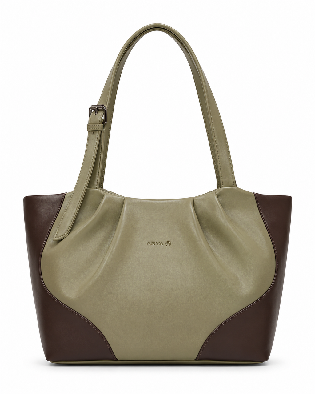 Juhi Olive Green/Dark Brown ladies handbag - front view