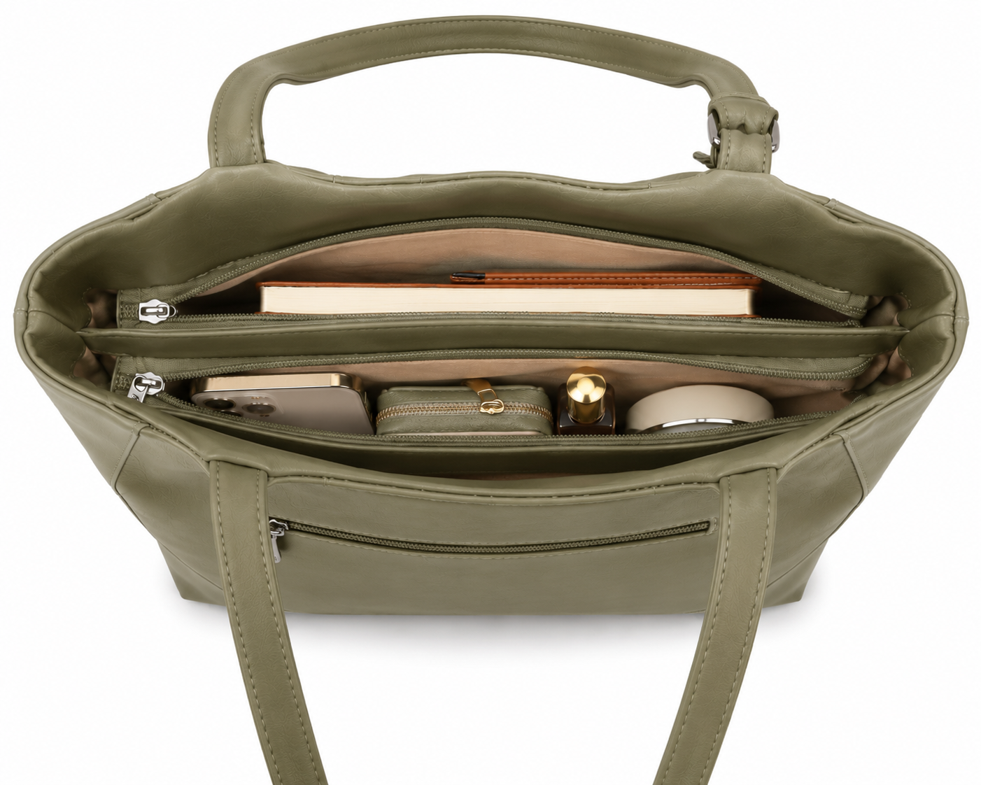 Juhi Olive Green/Dark Brown ladies handbag - detail view