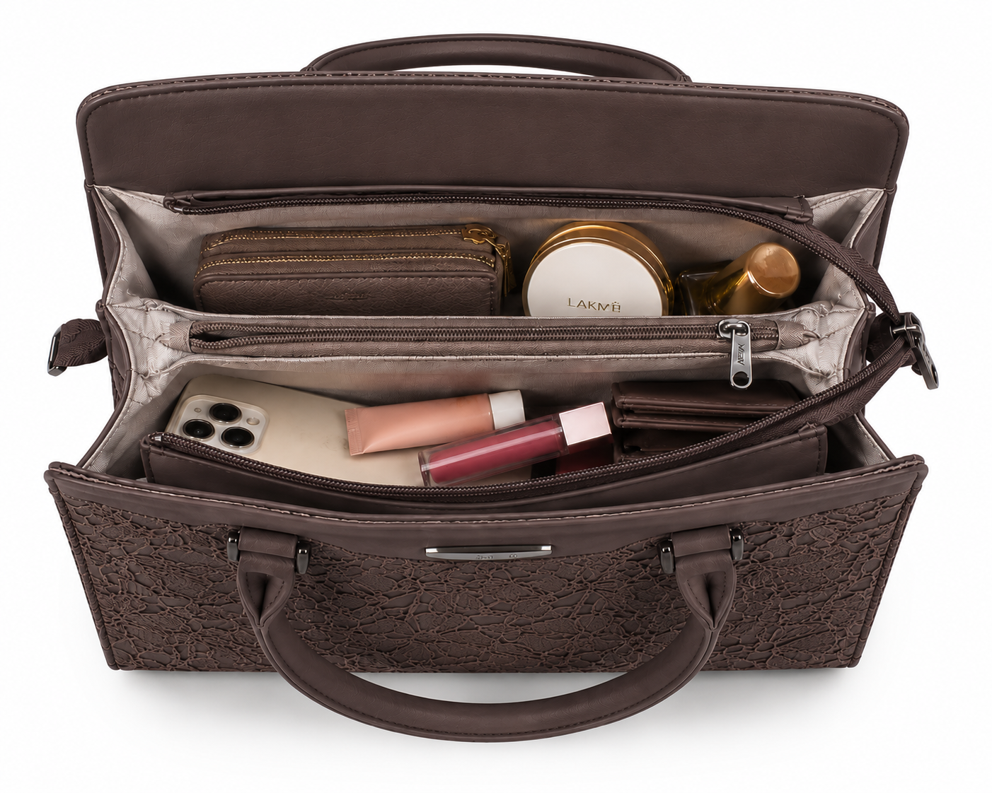 Saanvi Dark Brown ladies handbag - detail view
