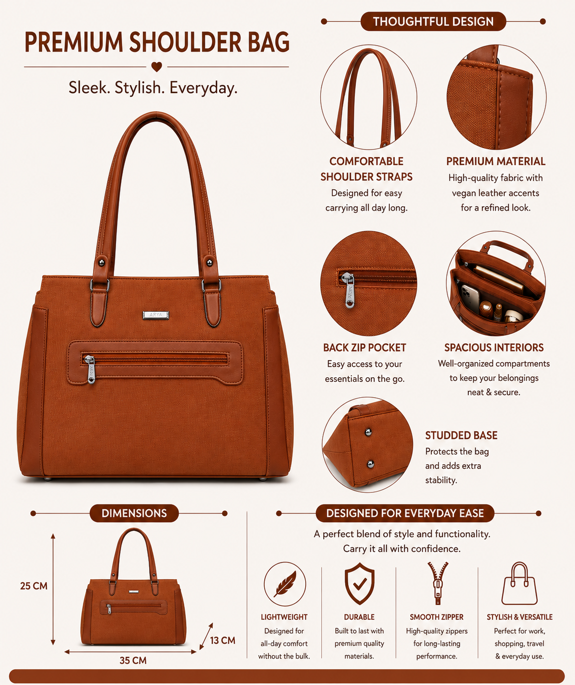Mahira Tan ladies handbag - features
