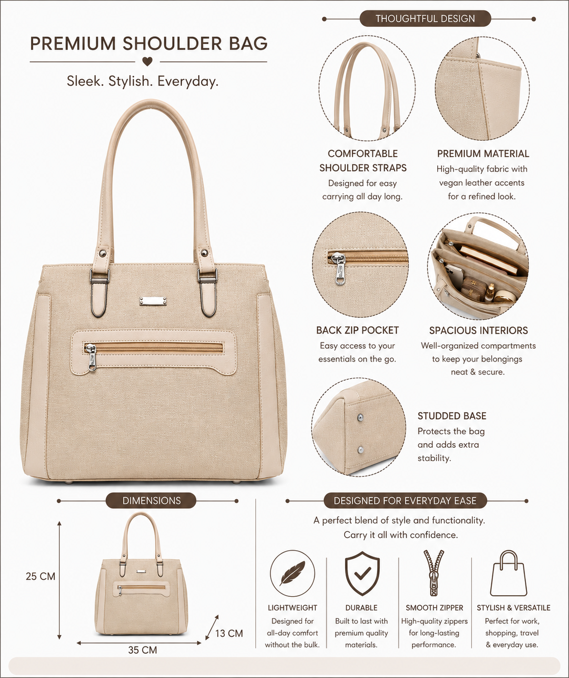 Mahira Cream ladies handbag - features