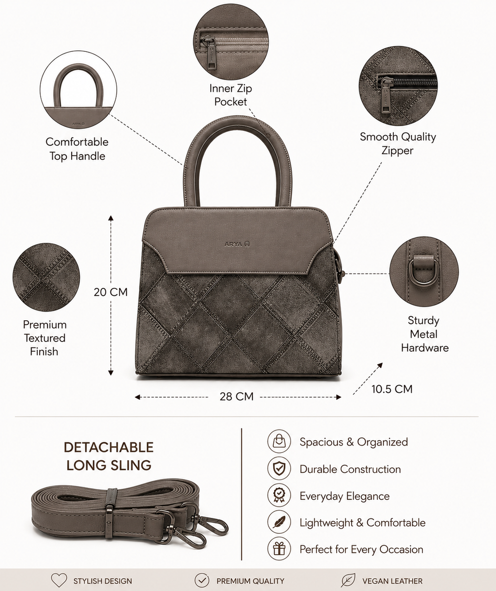 FLBM 181 Grey ladies handbag - features
