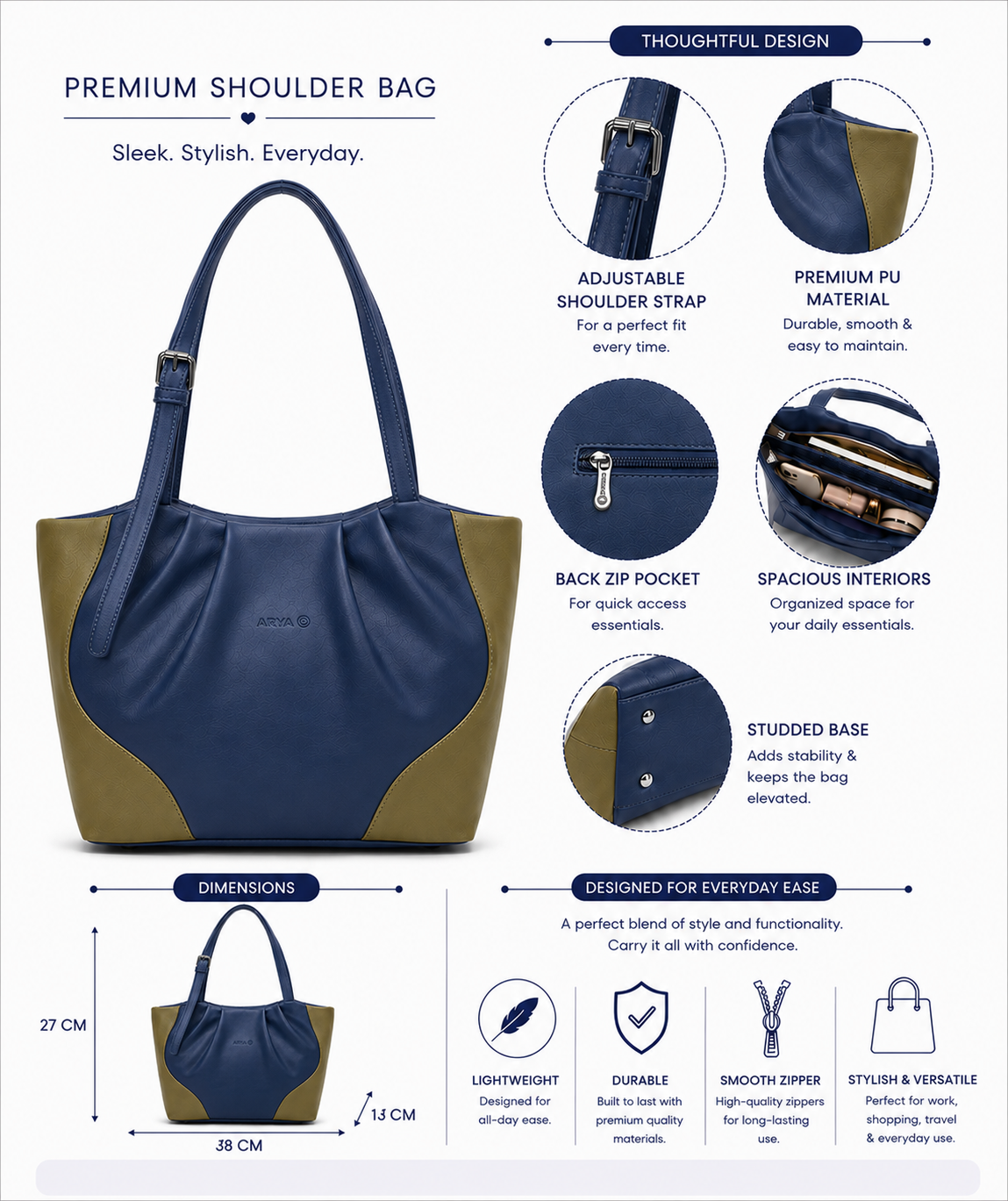 Juhi Blue/Green ladies handbag - features
