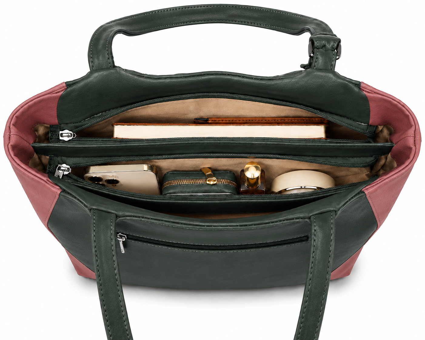 Juhi Dark Green/Pink ladies handbag - detail view