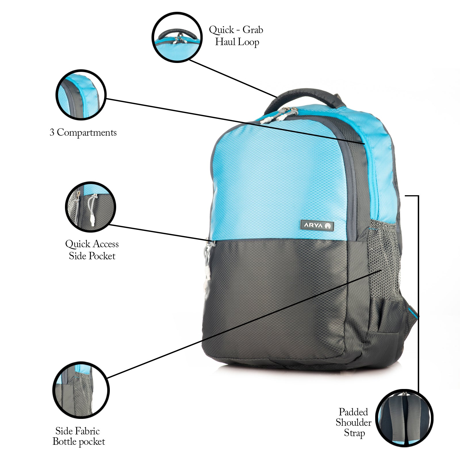 REGULAR BACK PACK DUO-19"(32 LTR) GREY & SKY BLUE