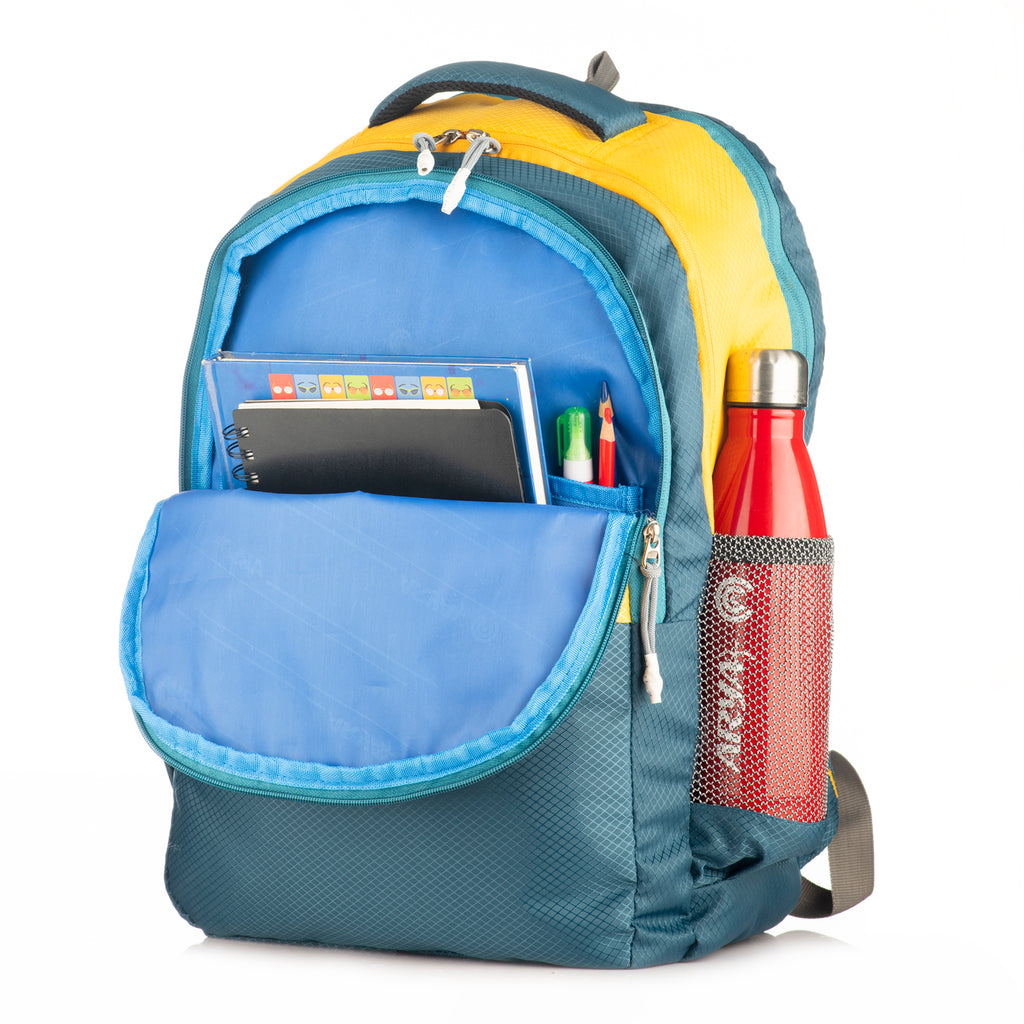 REGULAR BACK PACK DUO-19"(32 LTR) AQUA BLUE & YELLOW