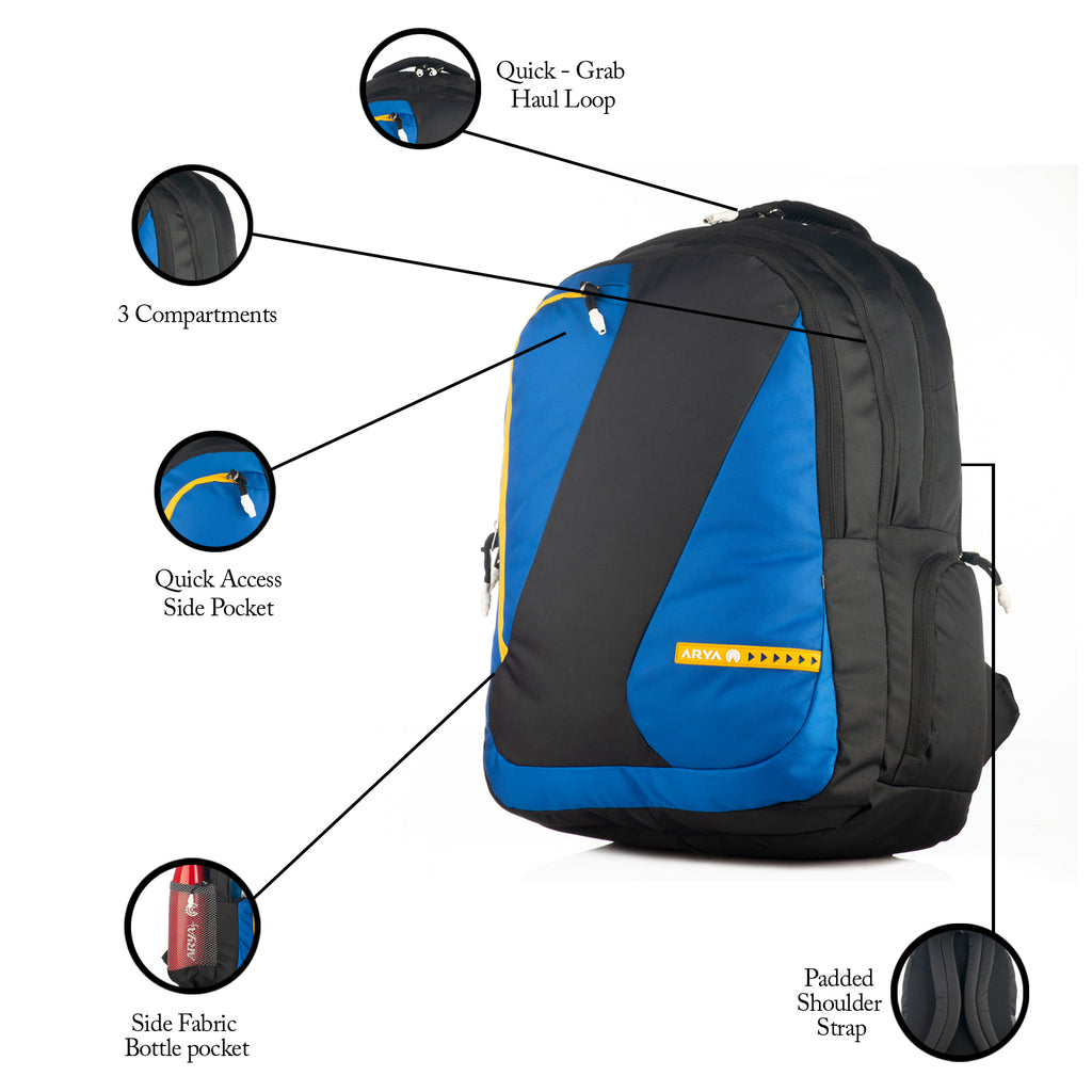 REGULAR BACK PACK COLOMBUS-19"(32 LTR) BLACK & ROYAL BLUE