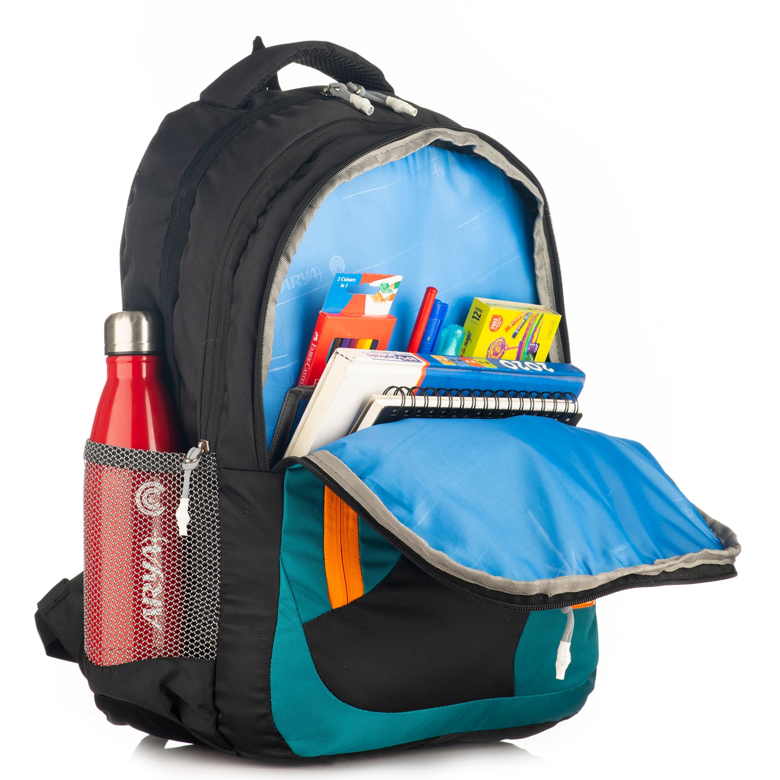 REGULAR BACK PACK COLOMBUS-19"(32 LTR) BLACK & AQUA BLUE
