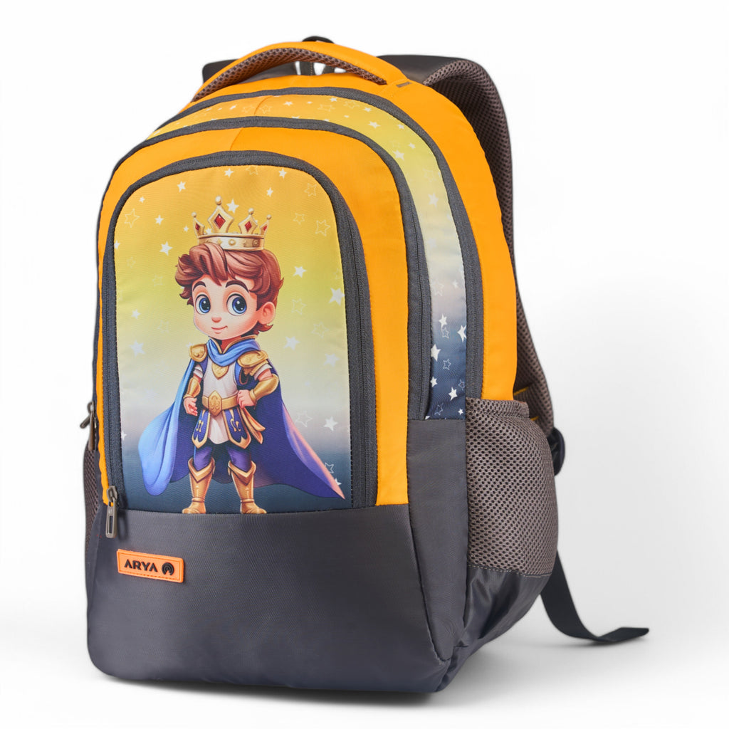 SCHOOL BAG PRINCE-17"(22 LTR) GREY & ORANGE