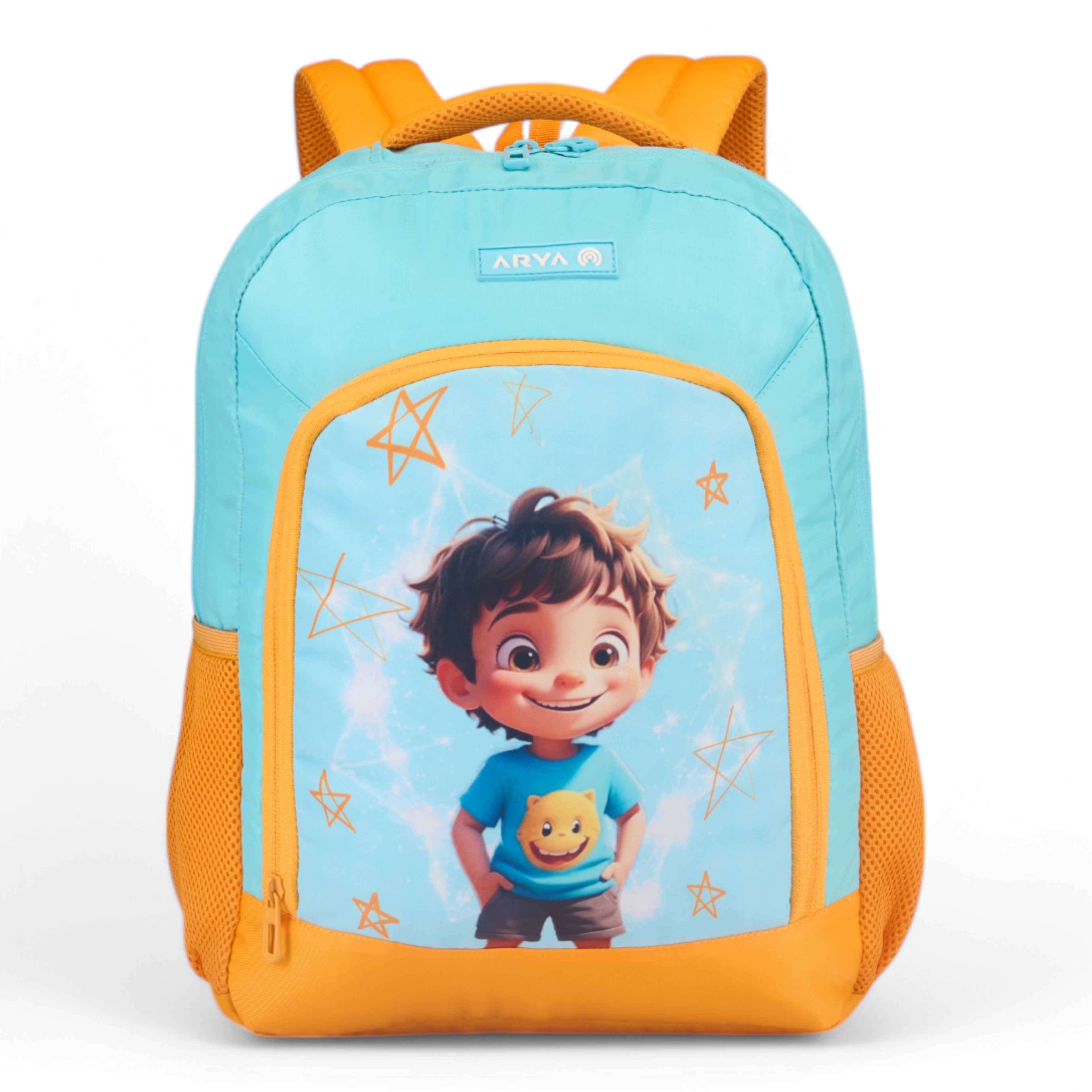 SCHOOL BAG STAR KID-14" (12LTR) ORANGE & SKY BLUE