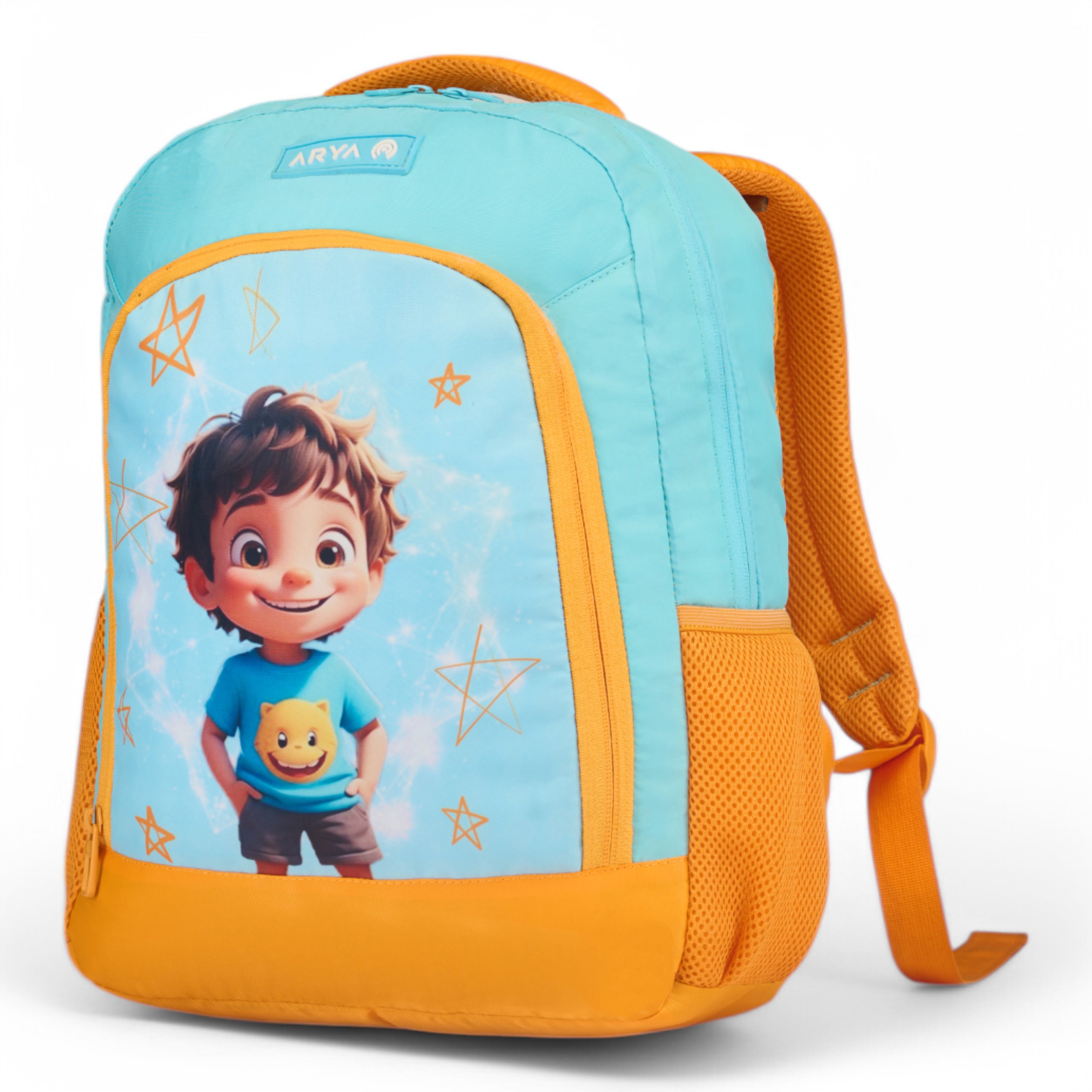 SCHOOL BAG STAR KID-14" (12LTR) ORANGE & SKY BLUE