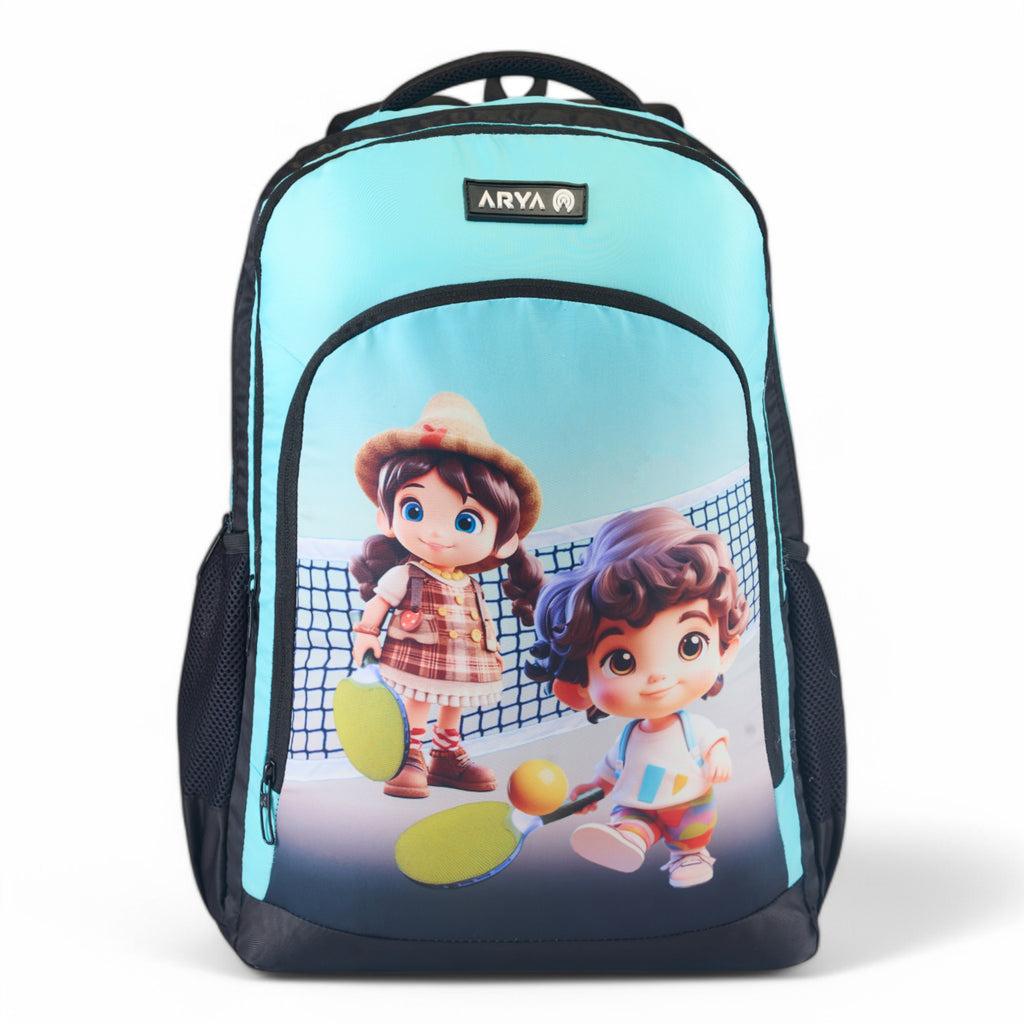 SCHOOL BAG TENNIS 16" (21 LTR) BLACK & SKY BLUE