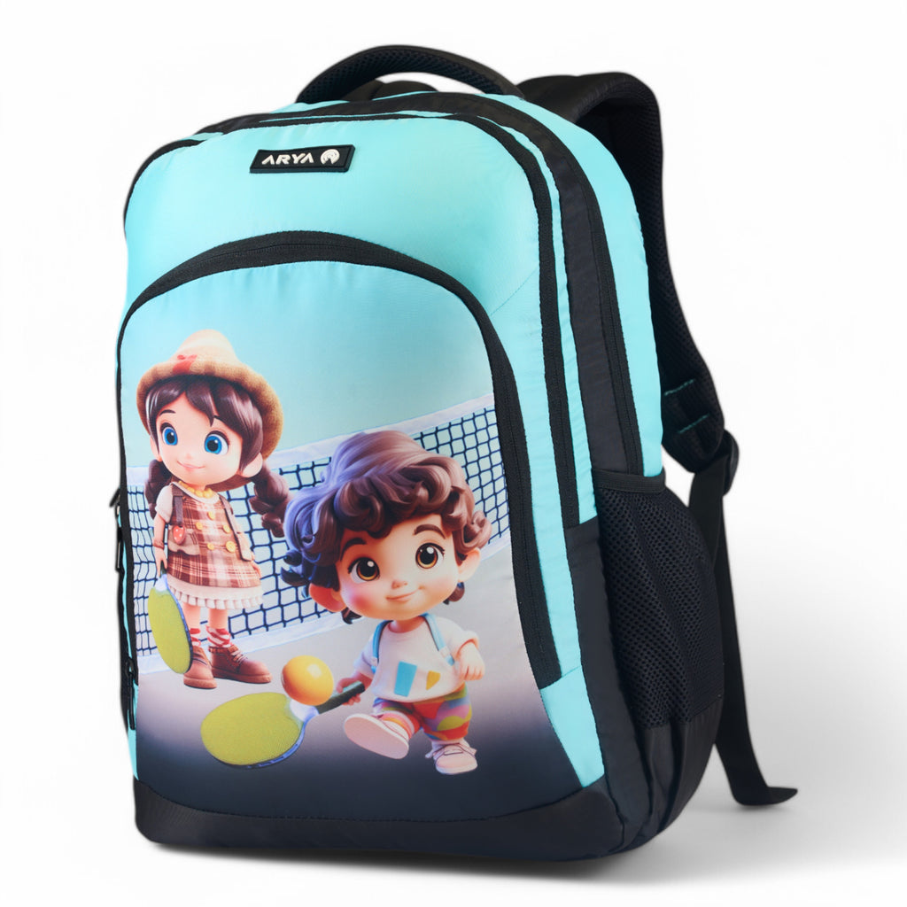 SCHOOL BAG TENNIS 16" (21 LTR) BLACK & SKY BLUE
