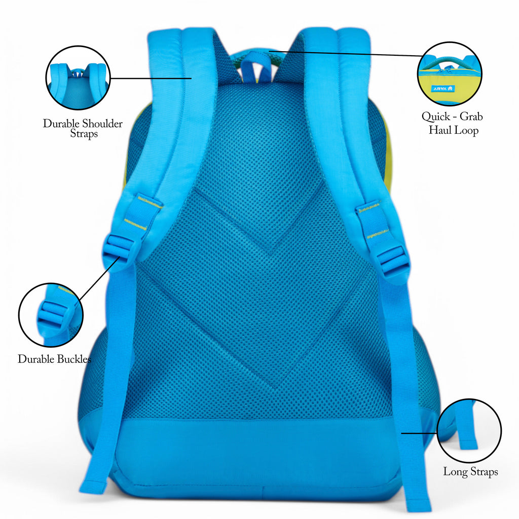 SCHOOL BAG BUTTER FLY 16" (21 LTR) TURQUOISE BLUE & PARROT GREEN