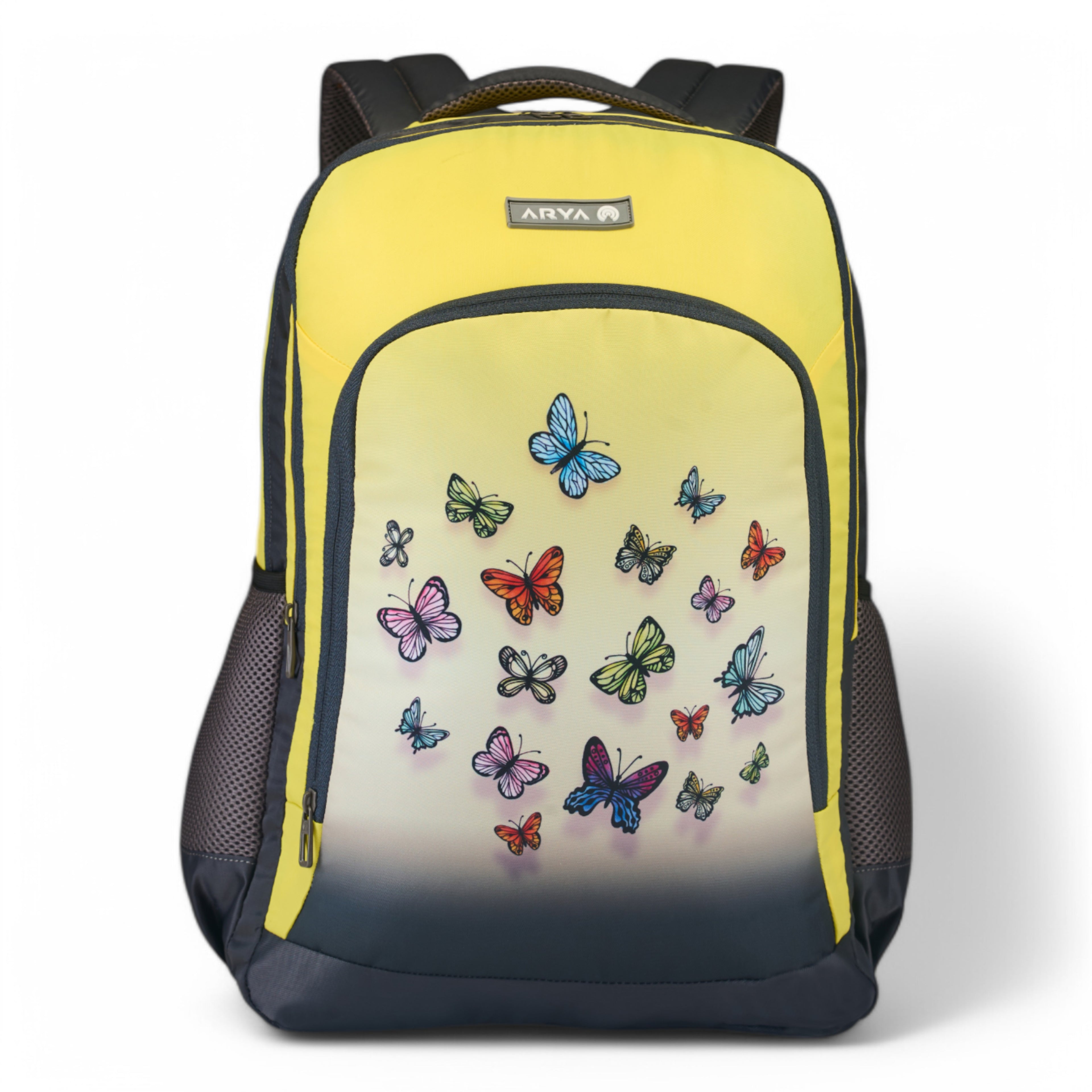 SCHOOL BAG BUTTER FLY 16"(21 LTR) GREY & YELLOW
