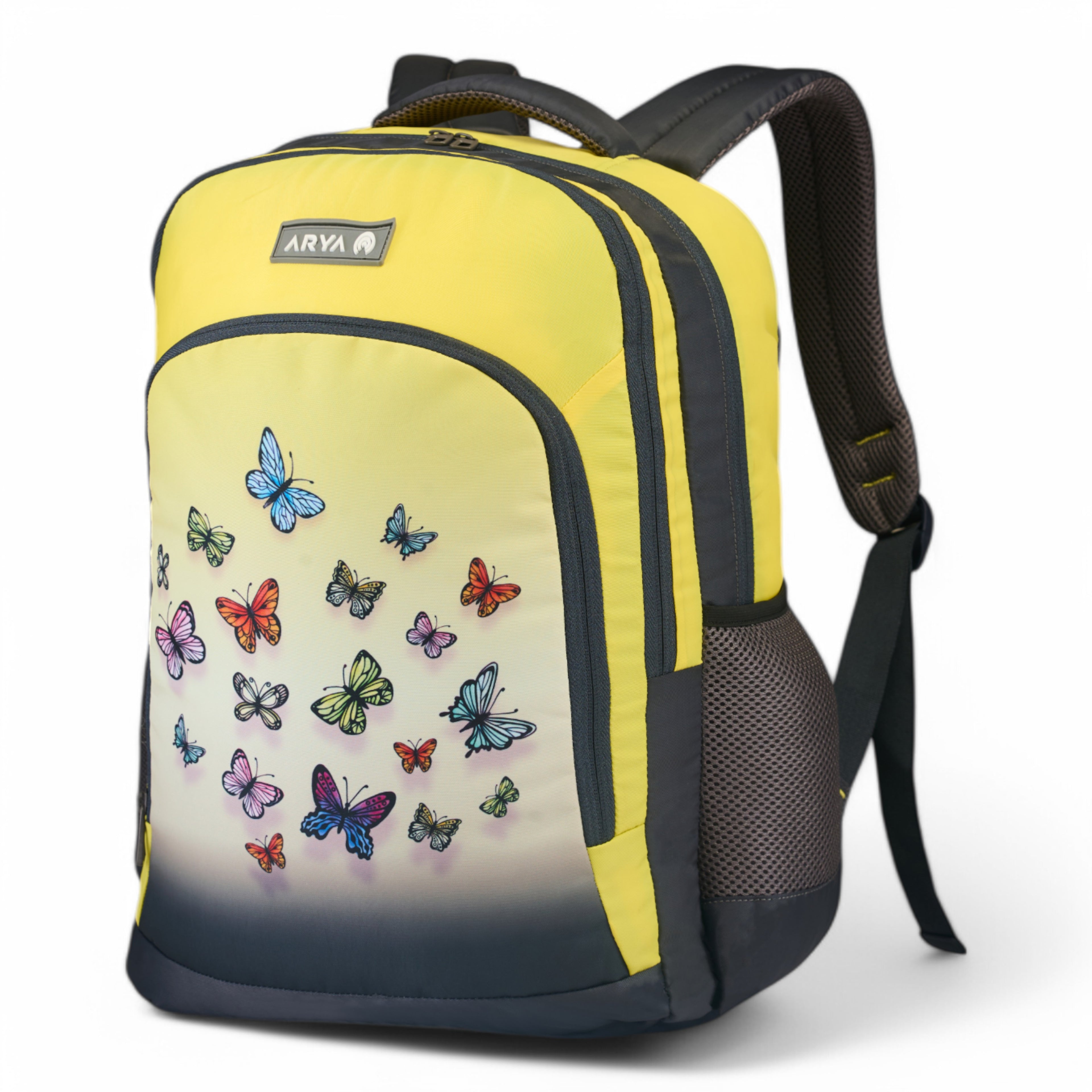 SCHOOL BAG BUTTER FLY 16"(21 LTR) GREY & YELLOW