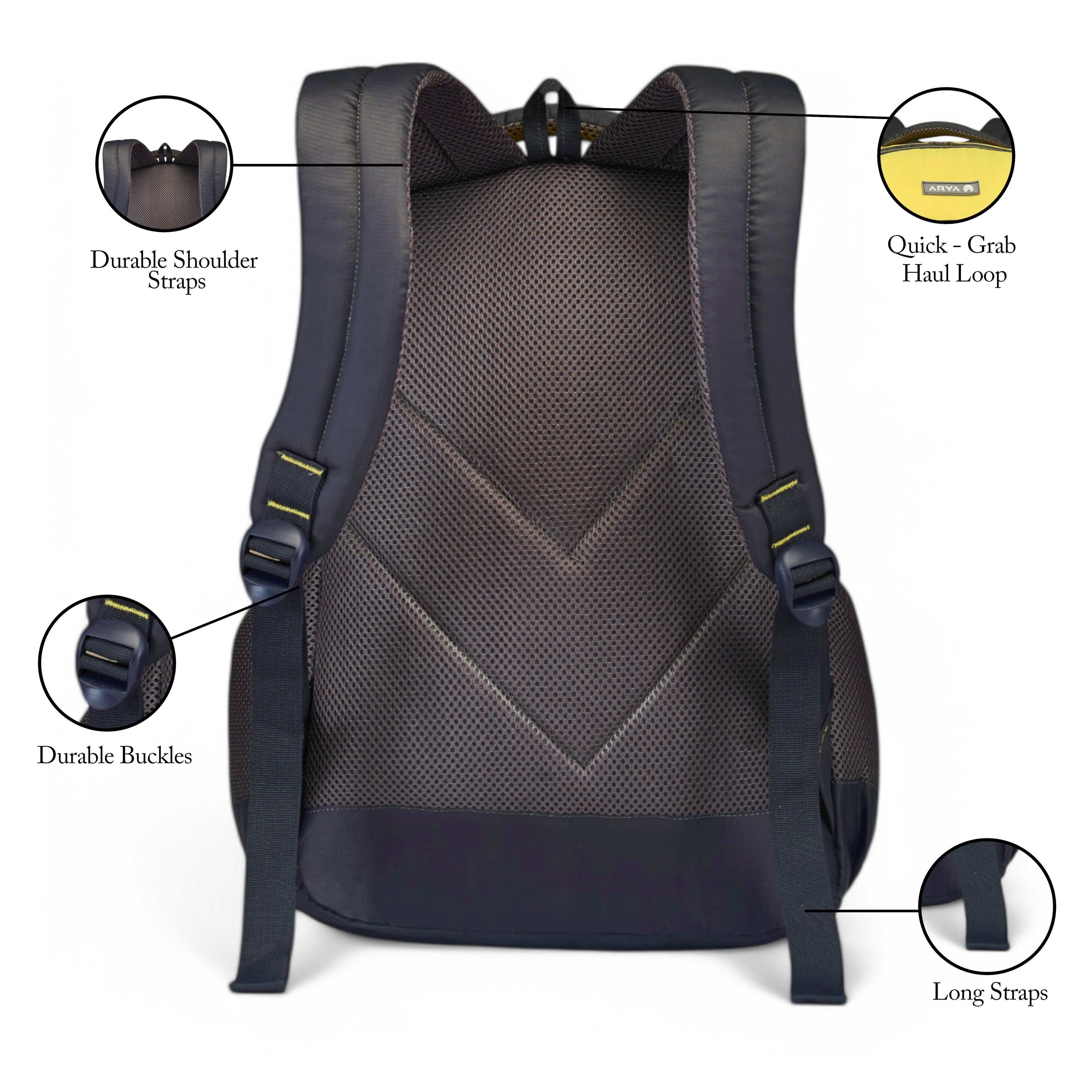 SCHOOL BAG BUTTER FLY 16"(21 LTR) GREY & YELLOW