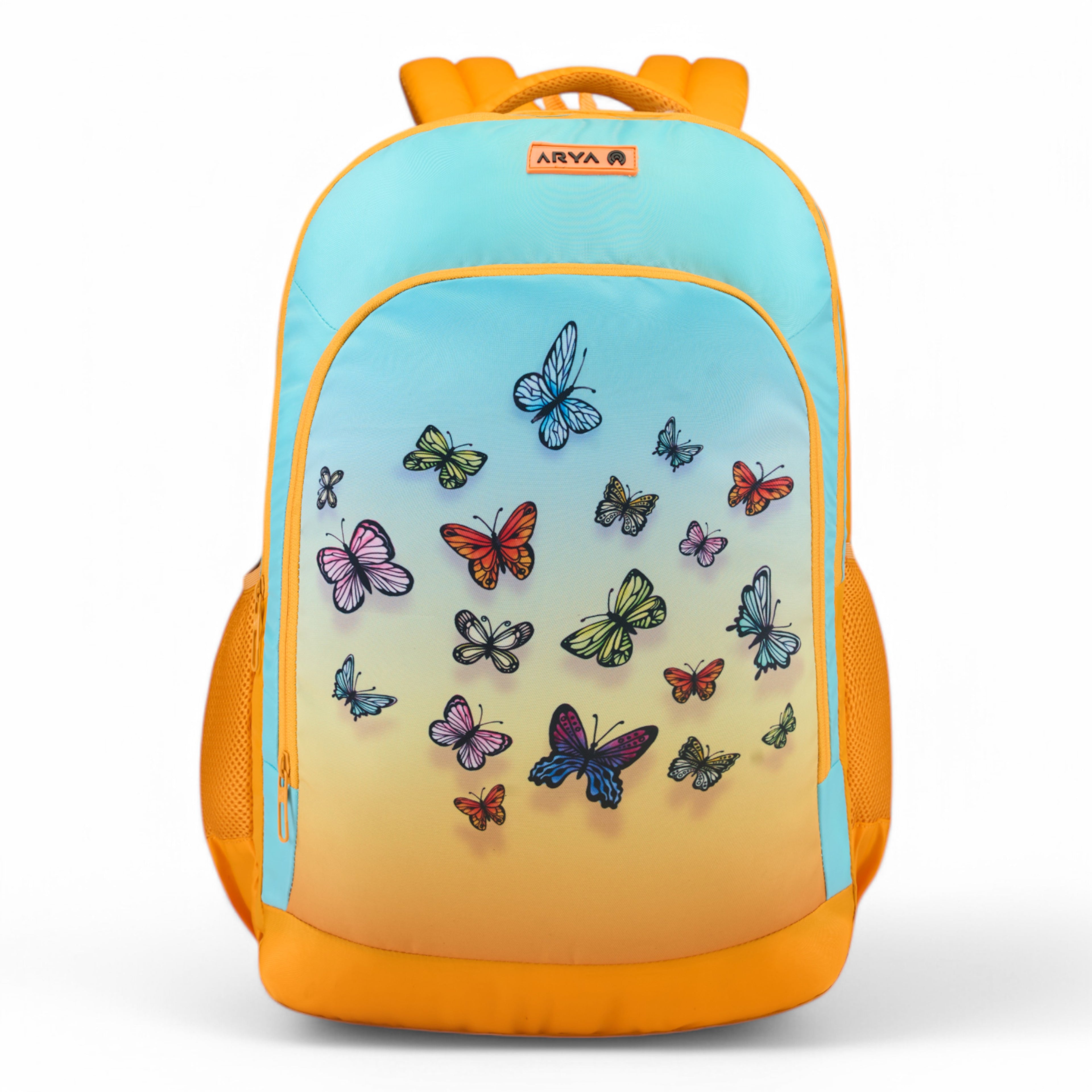 SCHOOL BAG BUTTER FLY 16" (21 LTR) ORANGE & SKY BLUE